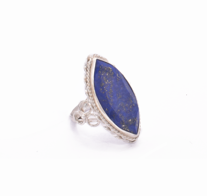 Blue Lapis Stone Marquise Ring | Silver Filigree Ring