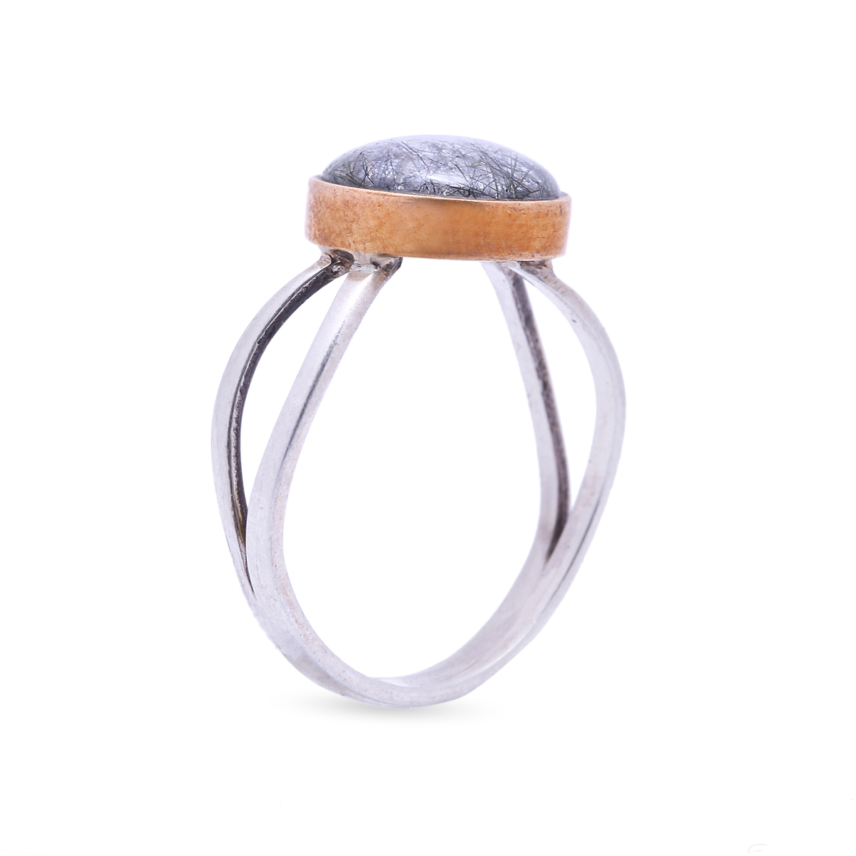 Hairy Quartz Split Ring | Round Silver Ring