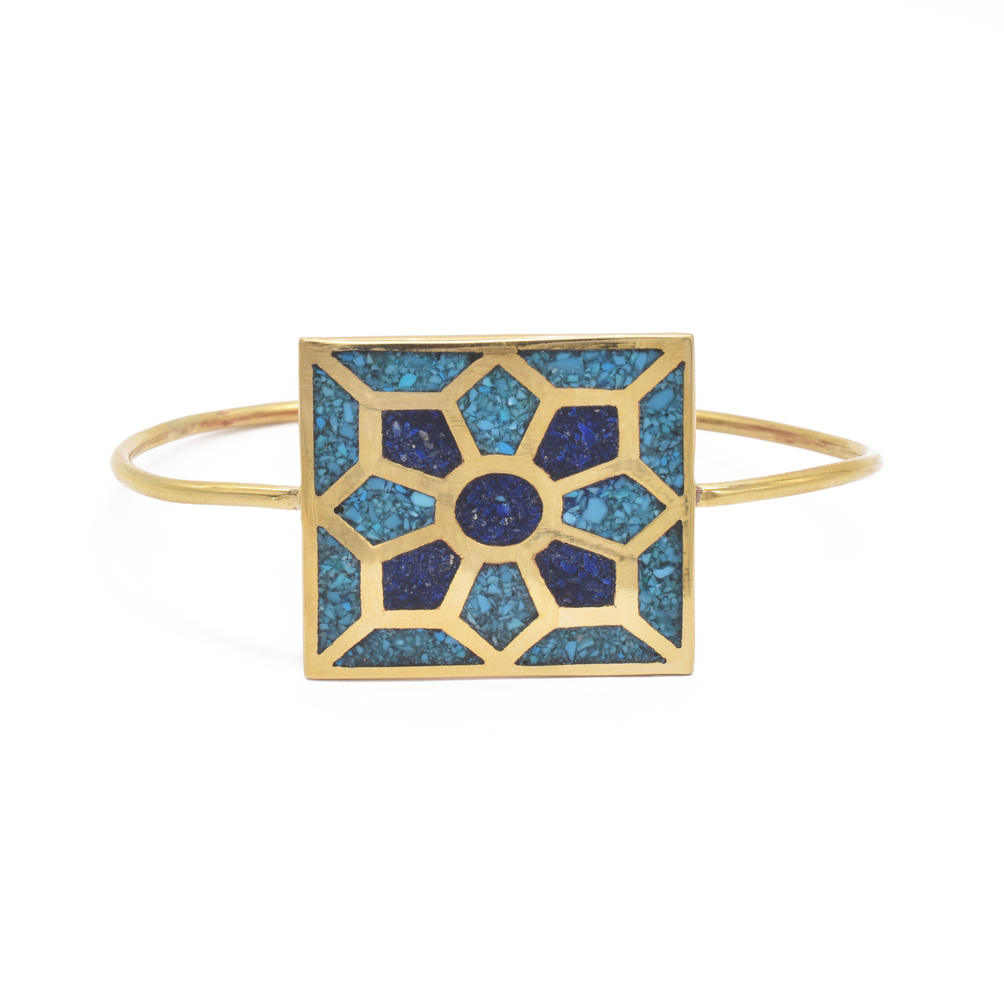 Two-Stone Gold Plated Cuff Bracelet | Brass Bar Bracelet 