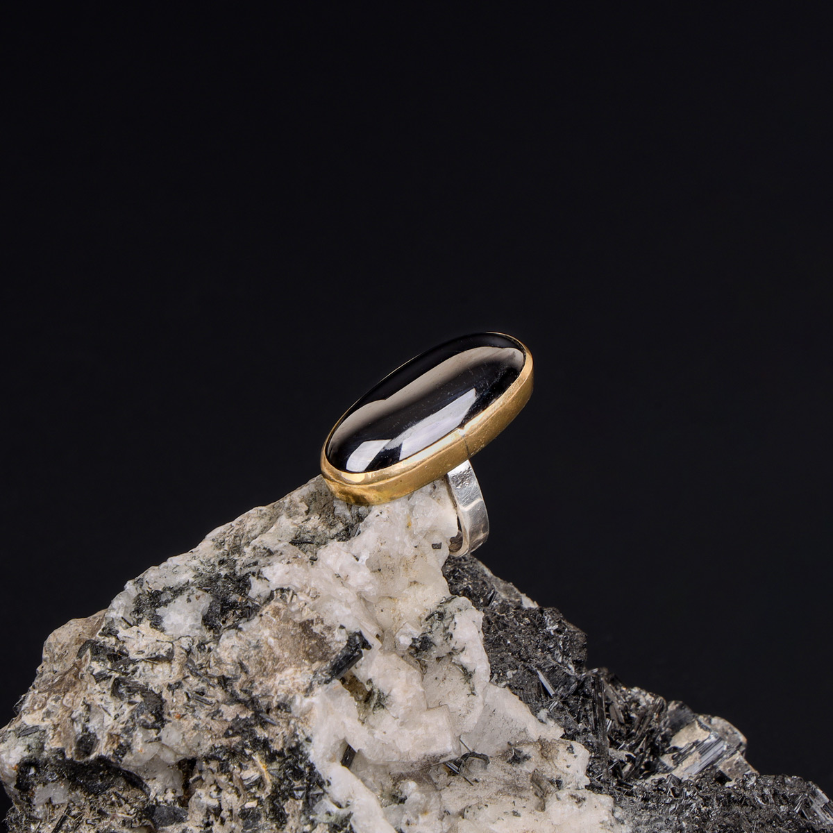 Black Hadeed Stone Oval Silver Ring | Bronze Classic Ring