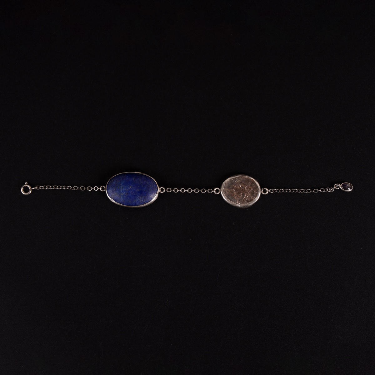 Lapis Lazuli Copper Coin Bracelet | 925 Silver Chain Bracelet 