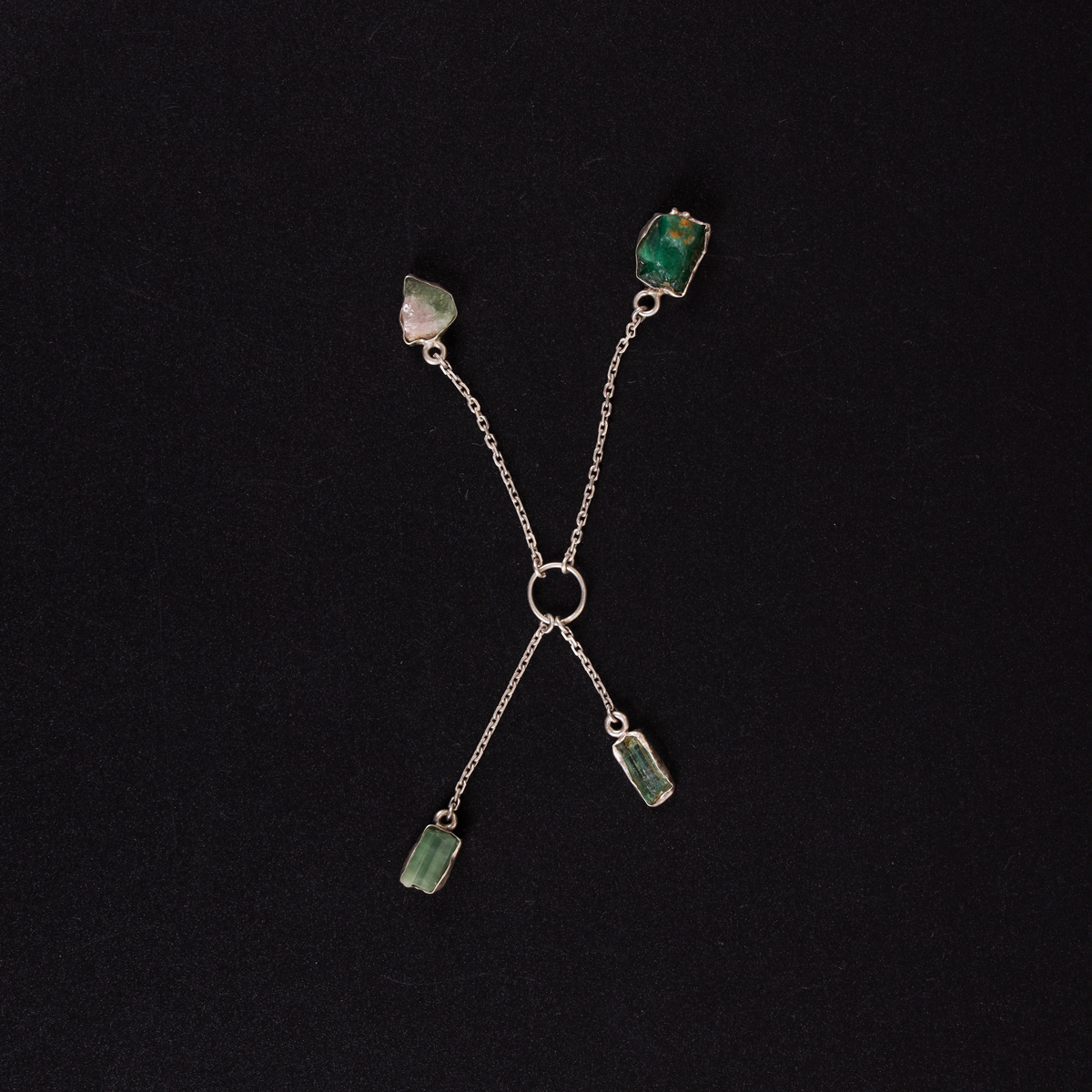 Emerald & Tourmaline Stone Lariat Pendent | 925 Silver Negligee Drop Locket