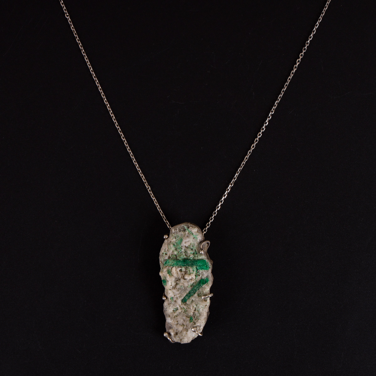 Emerald Rough Drop Pendant | 925 Silver Chain Locket