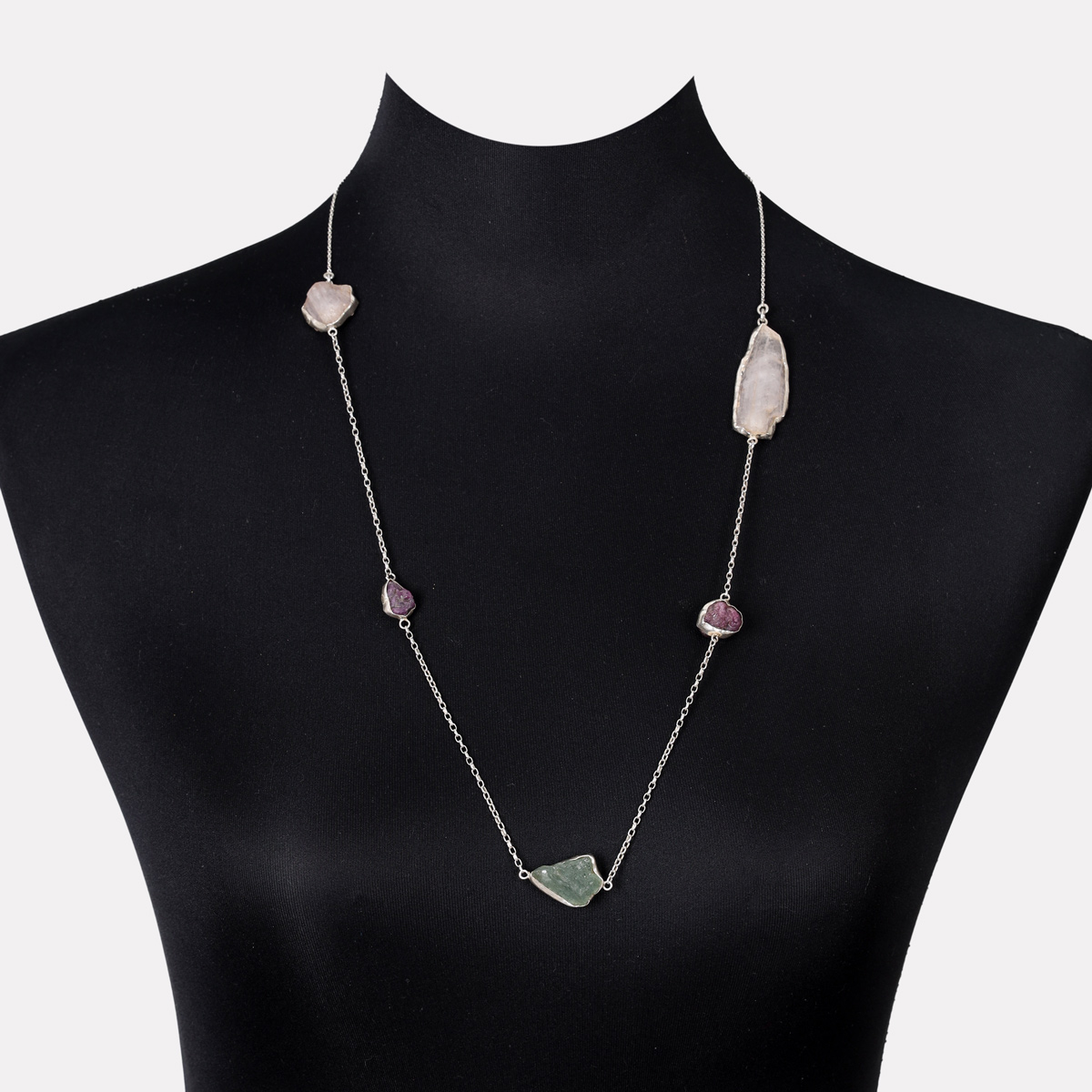 Three Stone Station Necklace | 925 Silver Chain Necklace