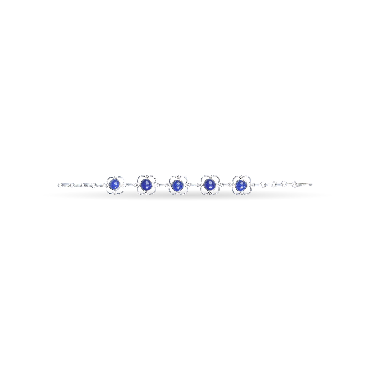 Lapis Chain Bracelet | Silver Floral Style Bracelet 