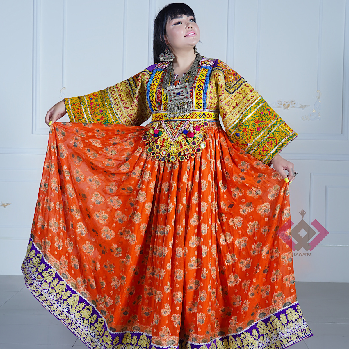 Cranberry Banarasi Vintage Bridal Dress | Balloon Sleeves Pleated Skirt Long Frock