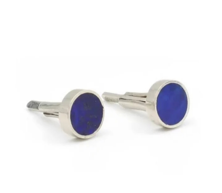 Blue Lapis Lazuli Stone Cufflinks | Silver Round Cufflinks