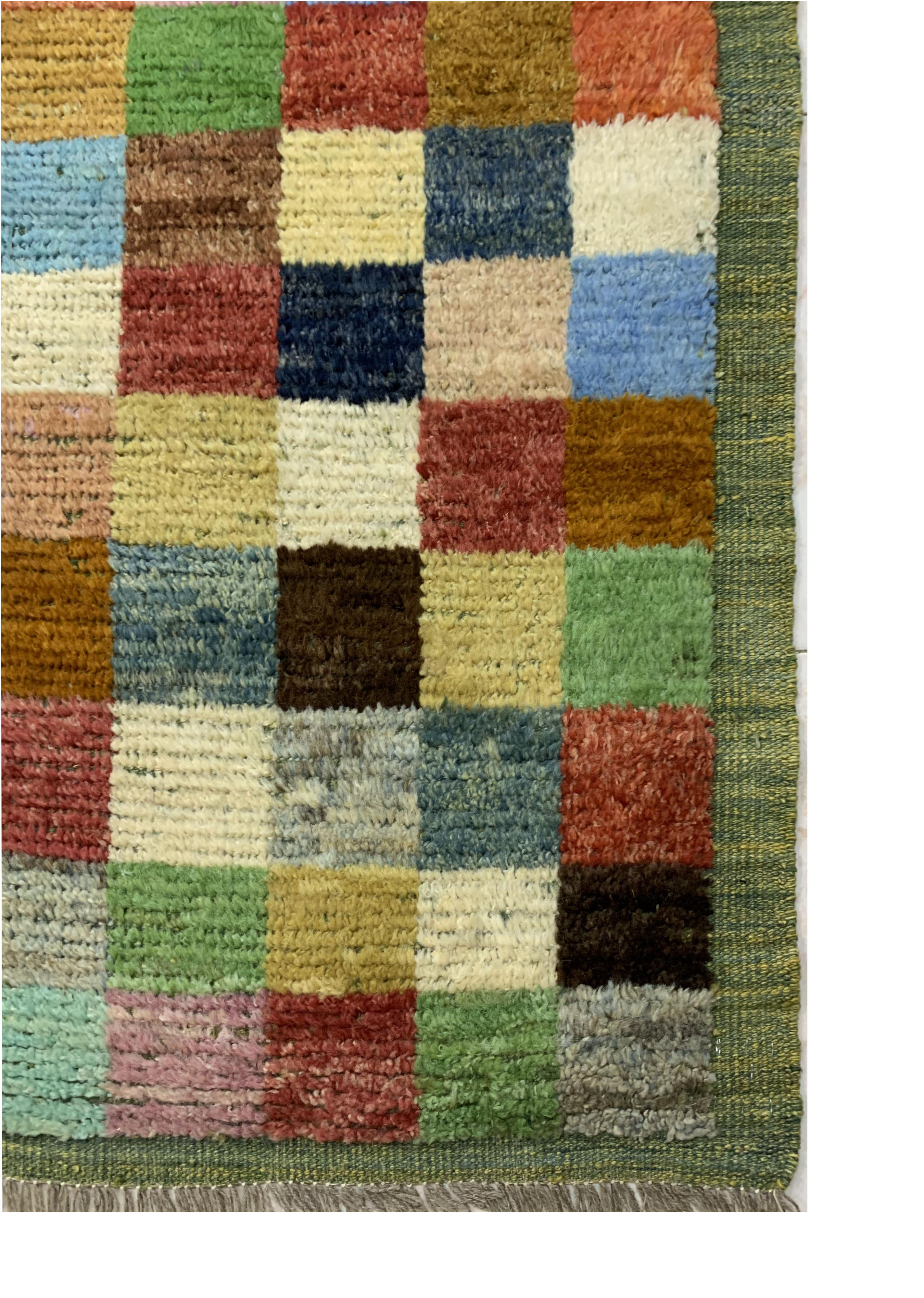 Green Gabba Square Pattern Afghan Handmade Carpet | Turkmen Weave Carpet 5.90 X 3.50 (ft)