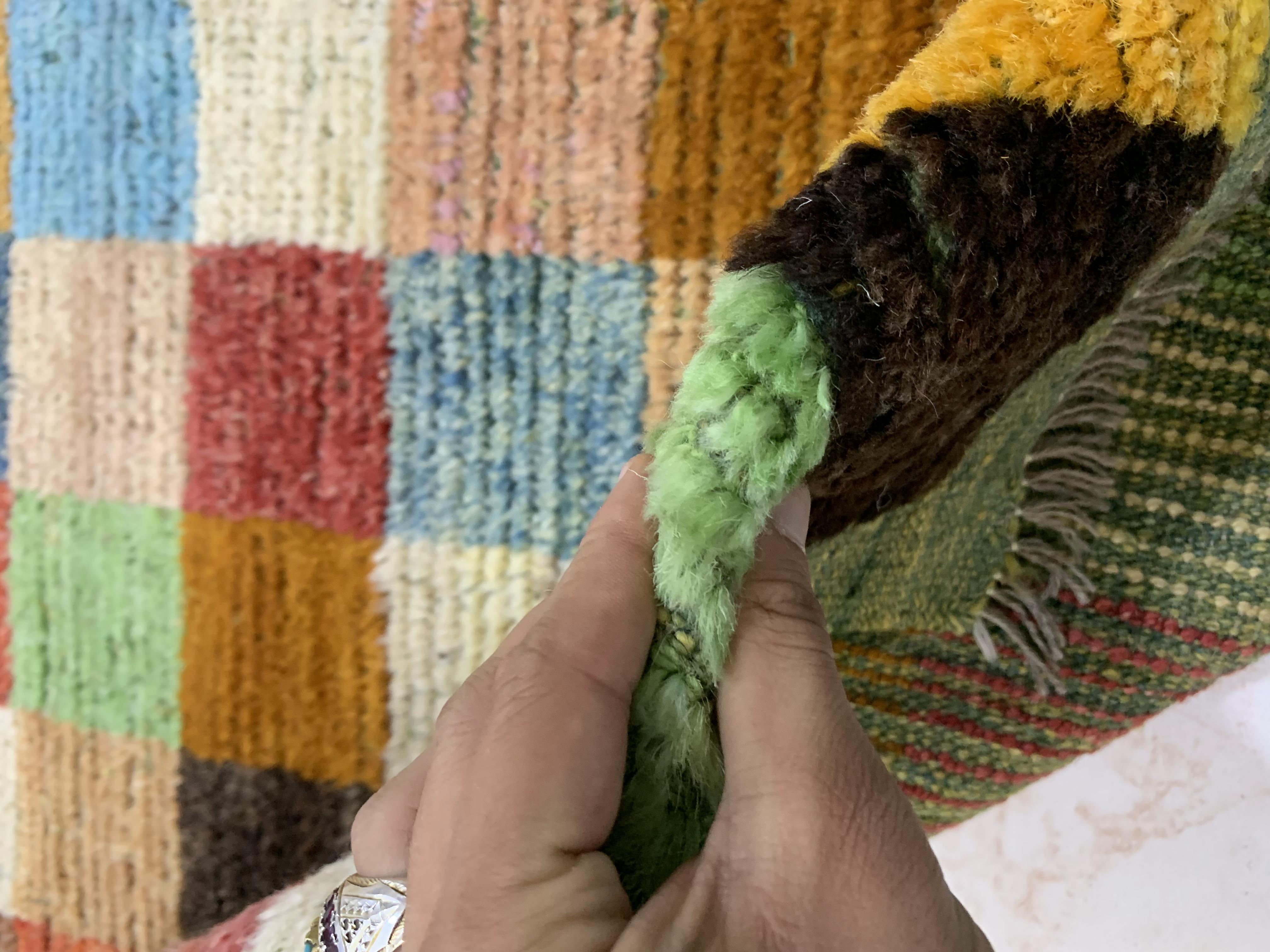 Green Gabba Square Pattern Afghan Handmade Carpet | Turkmen Weave Carpet 5.90 X 3.50 (ft)