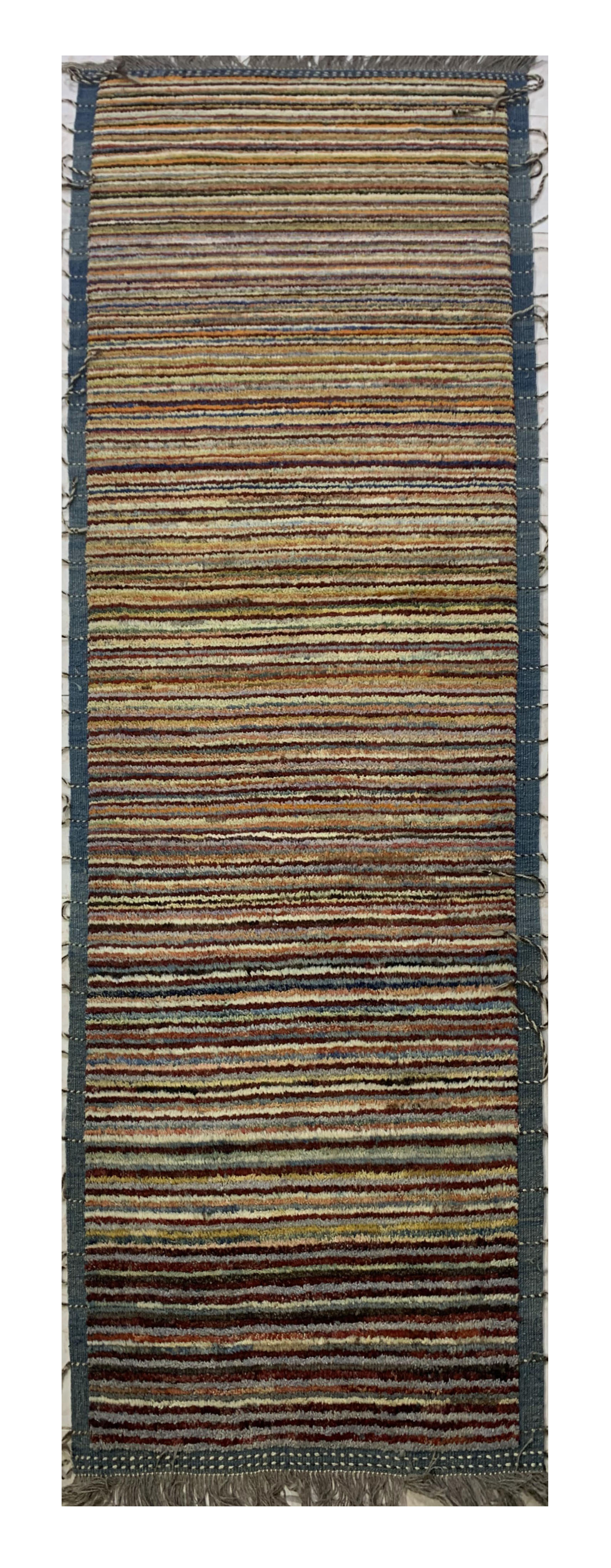 Gray Gabba Stripped Afghan Handmade Rug | Turkmen Weave Runner Rug 10 x 3 (ft)