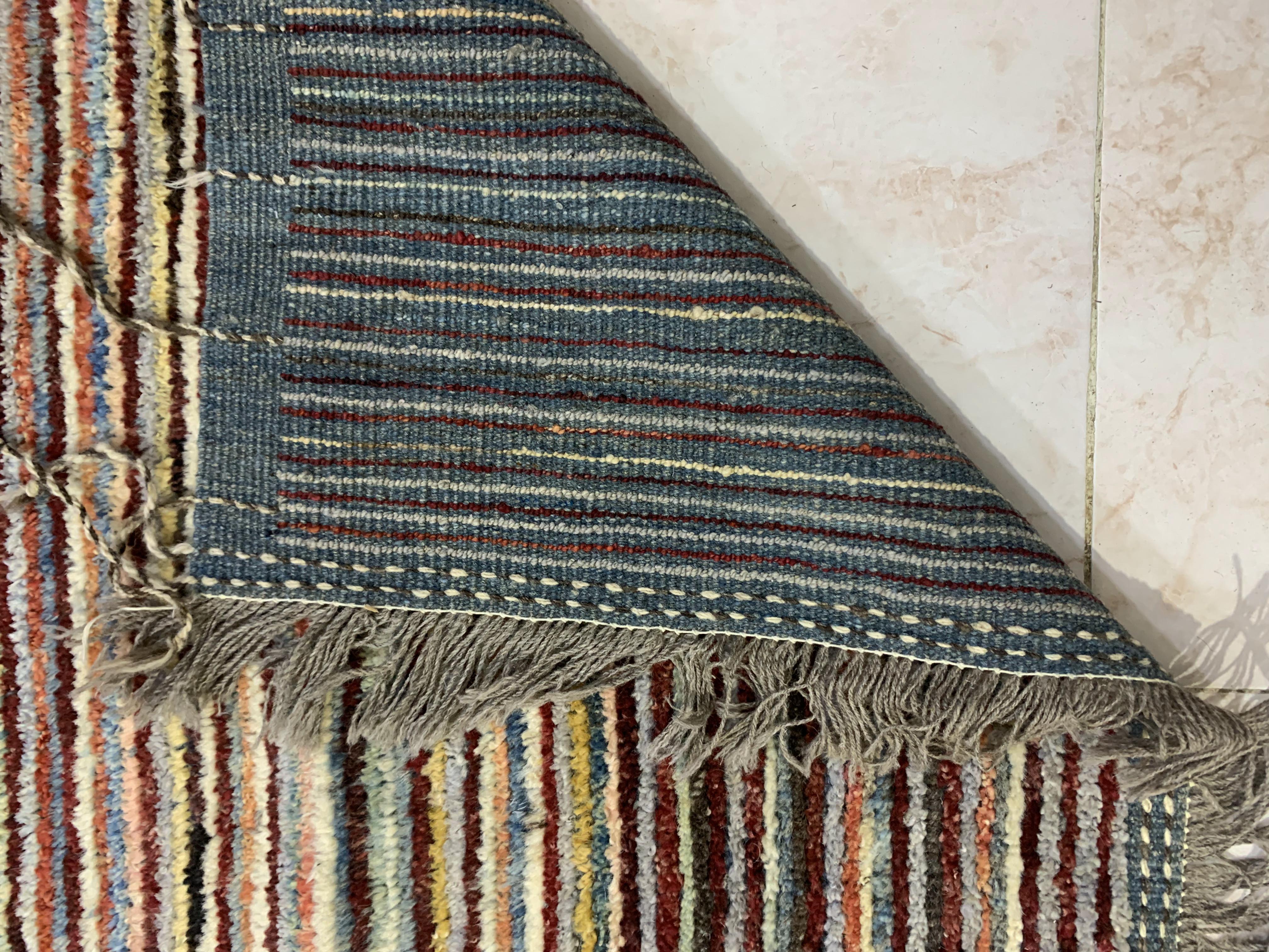 Gray Gabba Stripped Afghan Handmade Rug | Turkmen Weave Runner Rug 10 x 3 (ft)