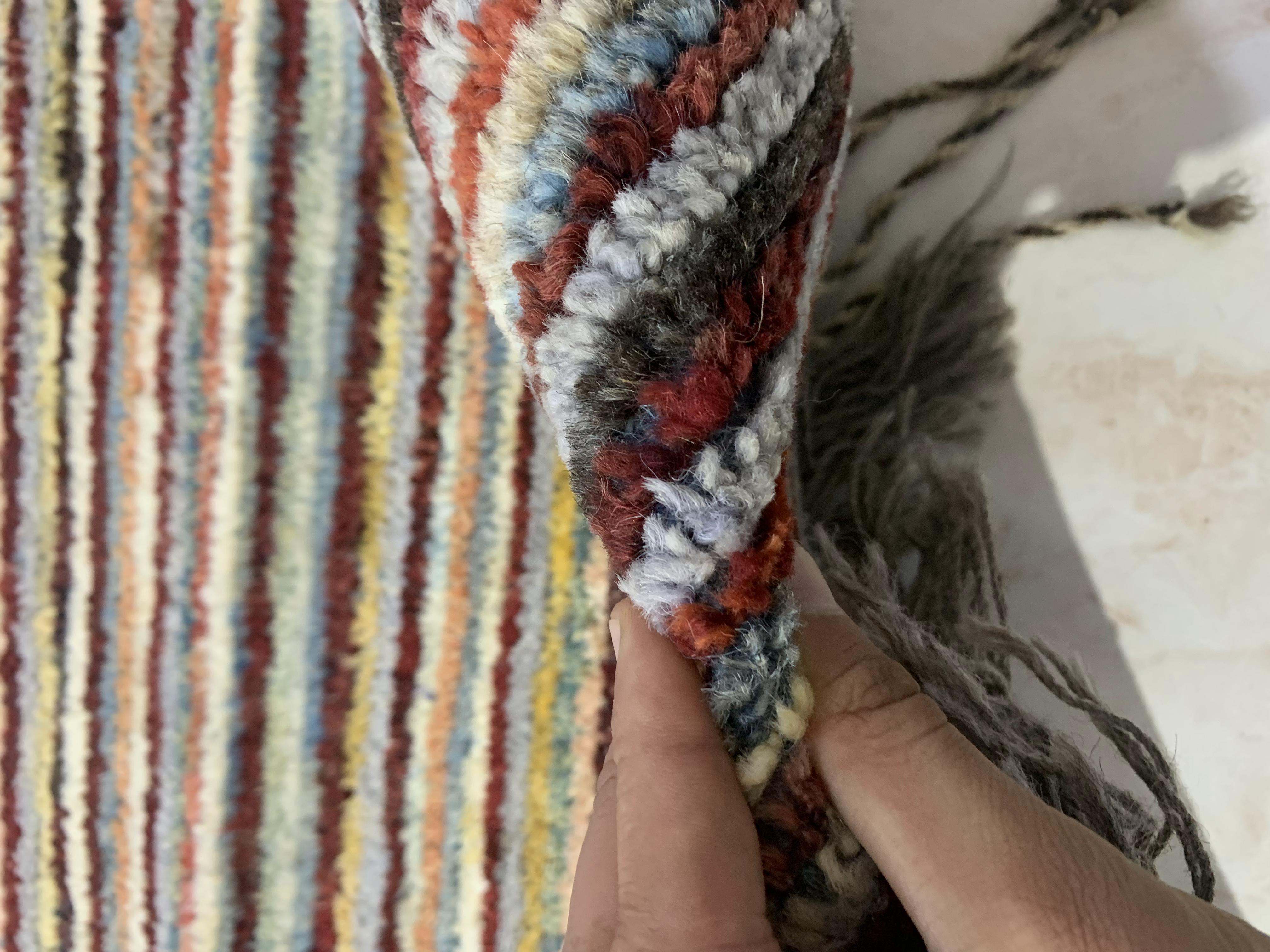 Gray Gabba Stripped Afghan Handmade Rug | Turkmen Weave Runner Rug 10 x 3 (ft)