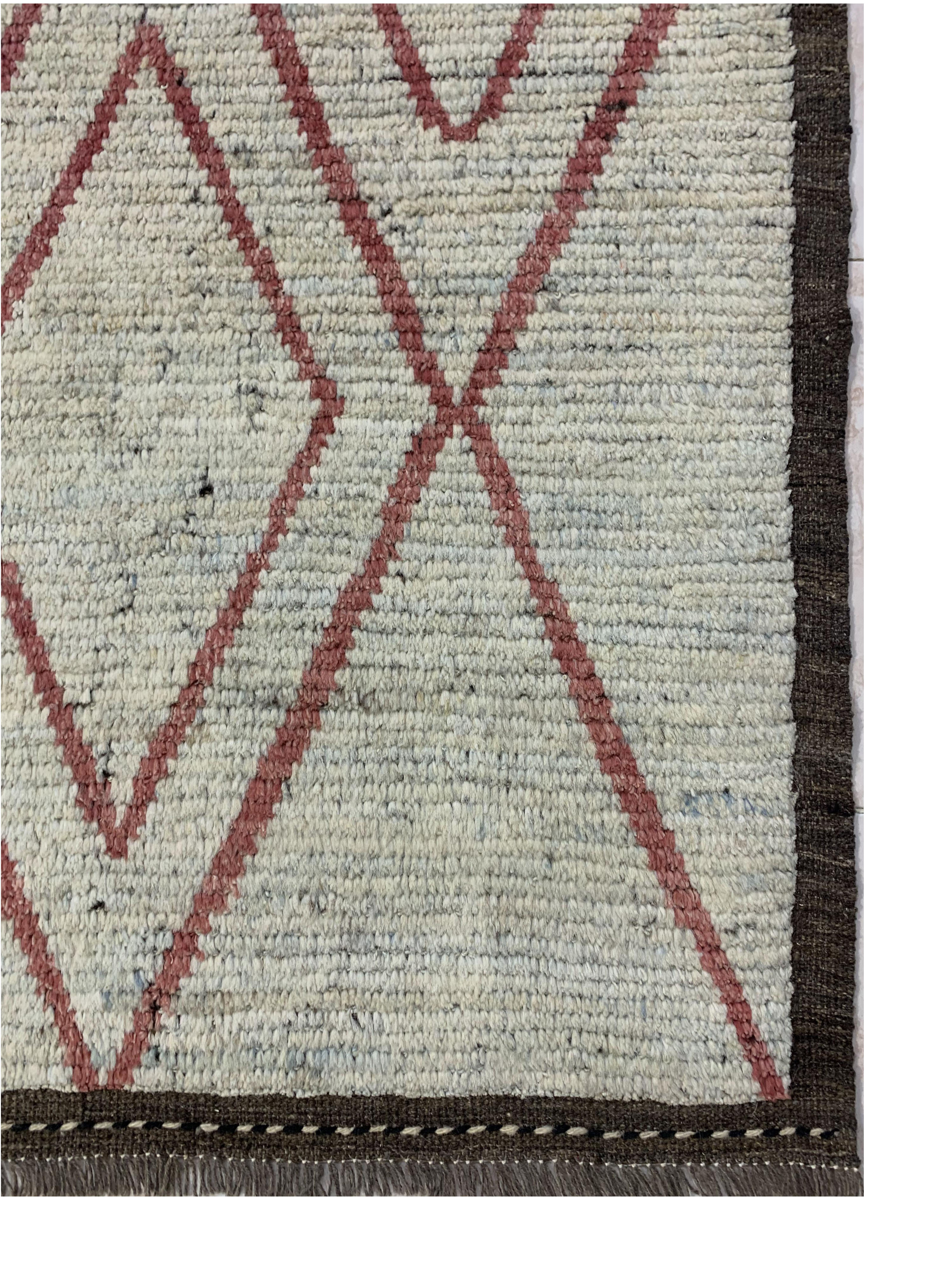 Cream Gabba Diamond Pattern Afghan Handmade Carpet | Turkmen Weave Carpet 6.80 X 5.50 (ft)