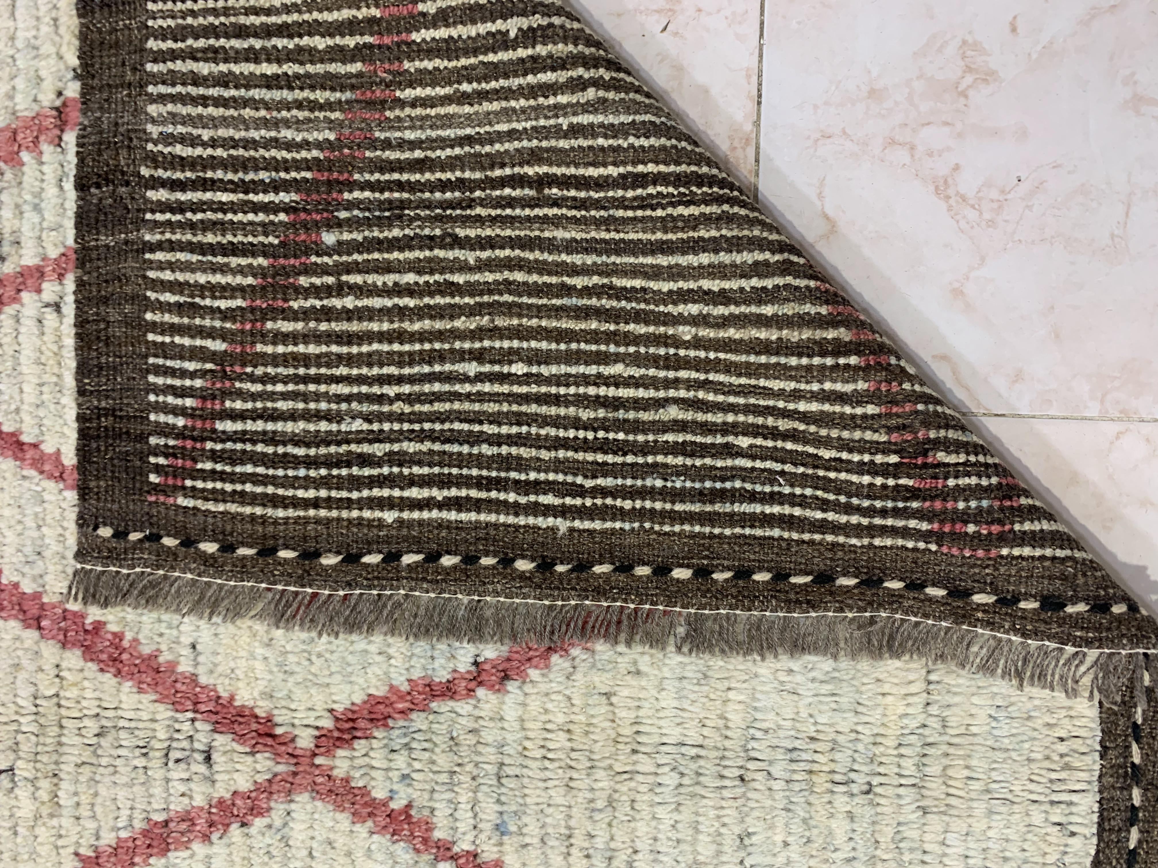 Cream Gabba Diamond Pattern Afghan Handmade Carpet | Turkmen Weave Carpet 6.80 X 5.50 (ft)