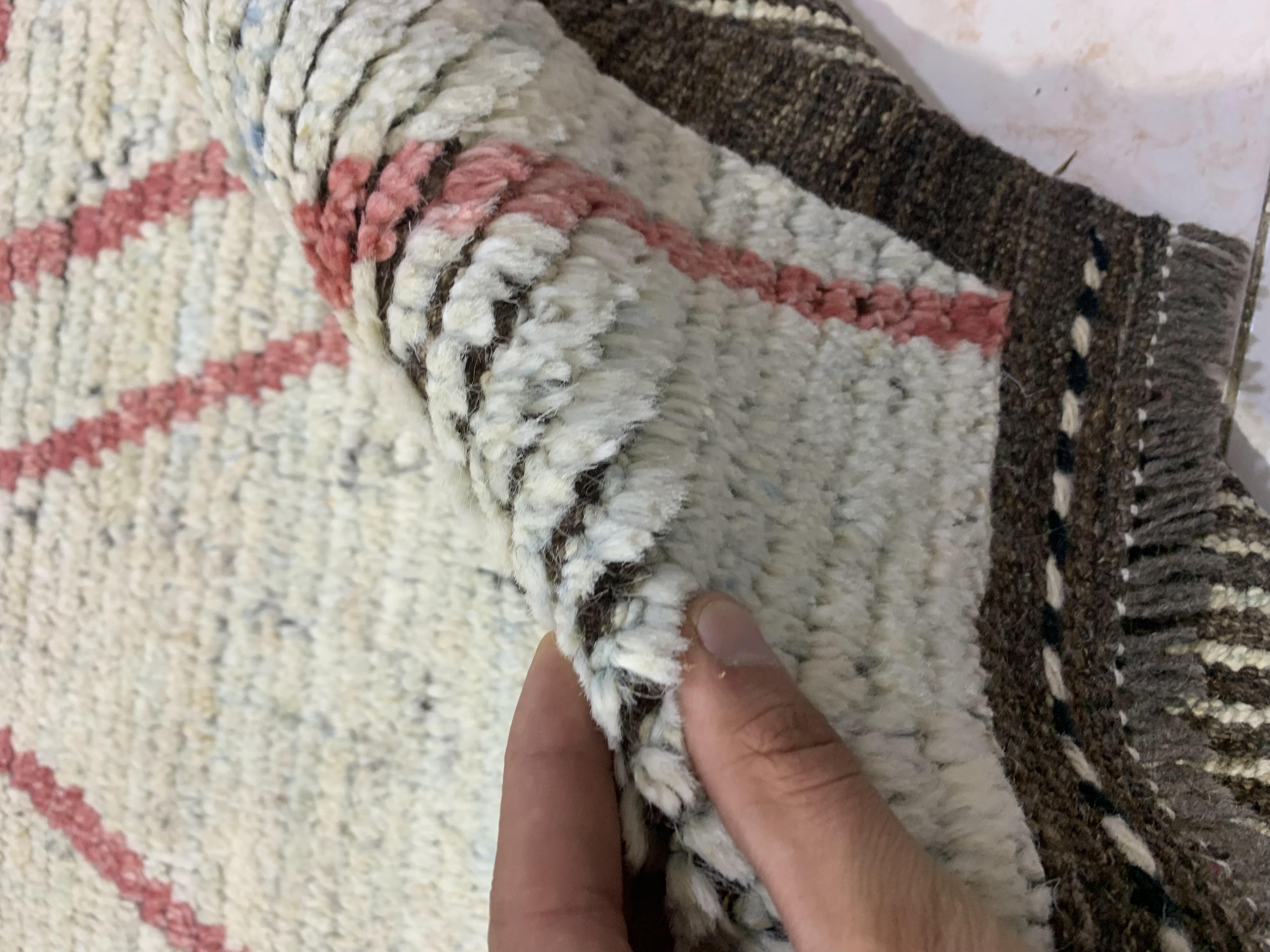 Cream Gabba Diamond Pattern Afghan Handmade Carpet | Turkmen Weave Carpet 6.80 X 5.50 (ft)