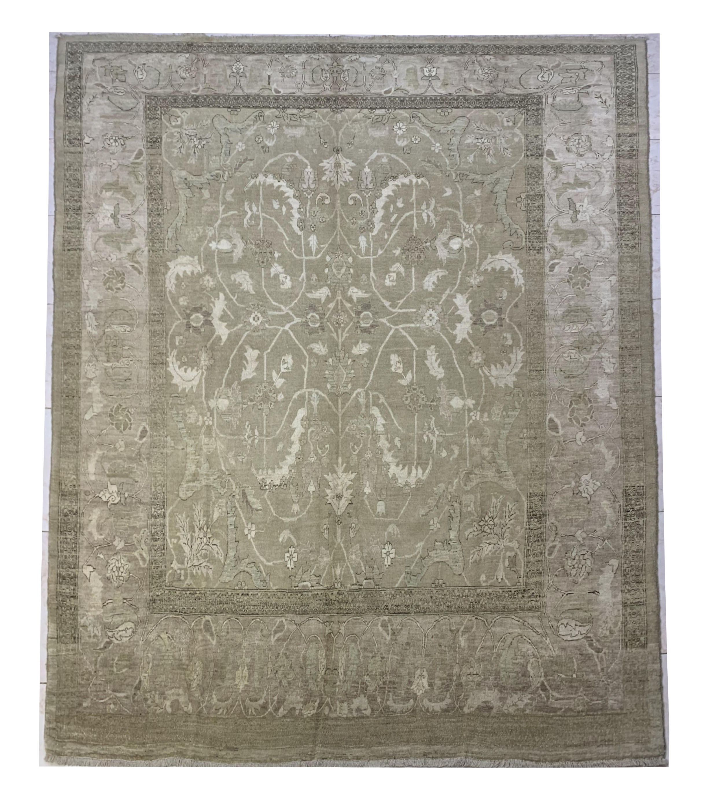 Off-White Chobi Afghan Handmade Carpet | Turkmen Weave Carpet 9.20 X 8.70 (ft)