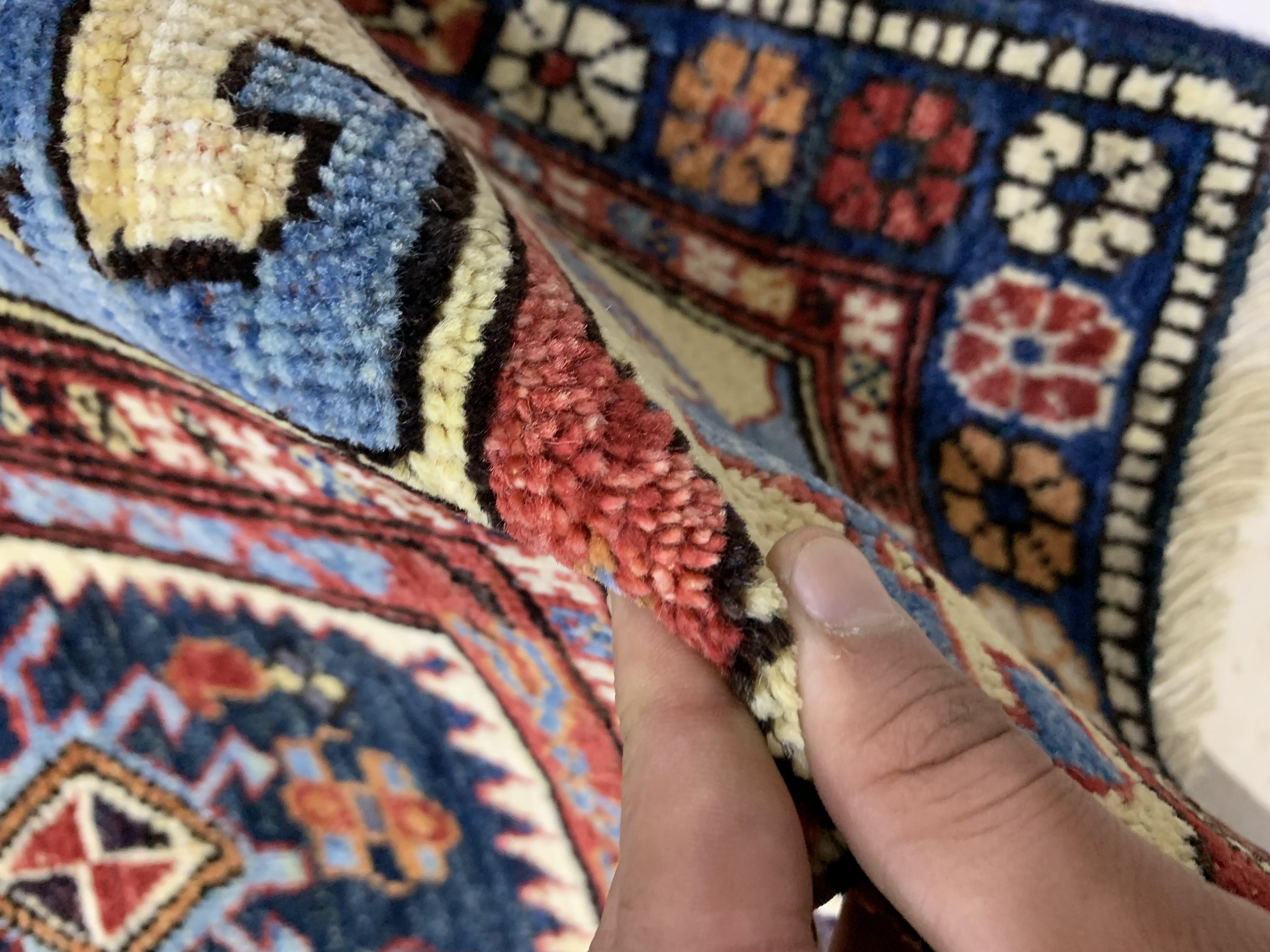 Black Kazak Triplet Design Afghan Handmade Carpet | Turkmen Weave Carpet 8 X 5.50 (ft)