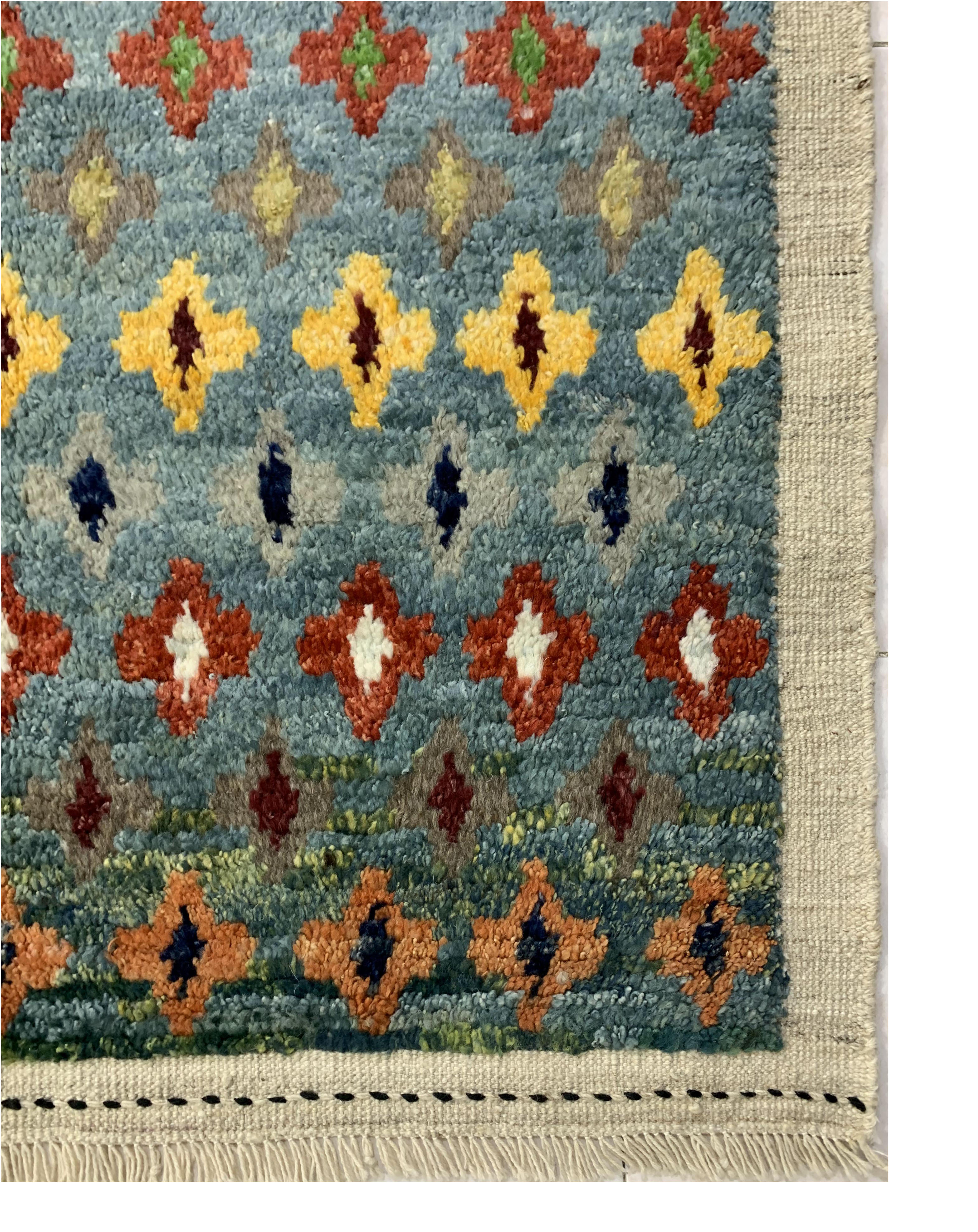Blue Gabba Droplet Pattern Afghan Handmade Carpet | Turkmen Weave 10 X 6.90 (ft)