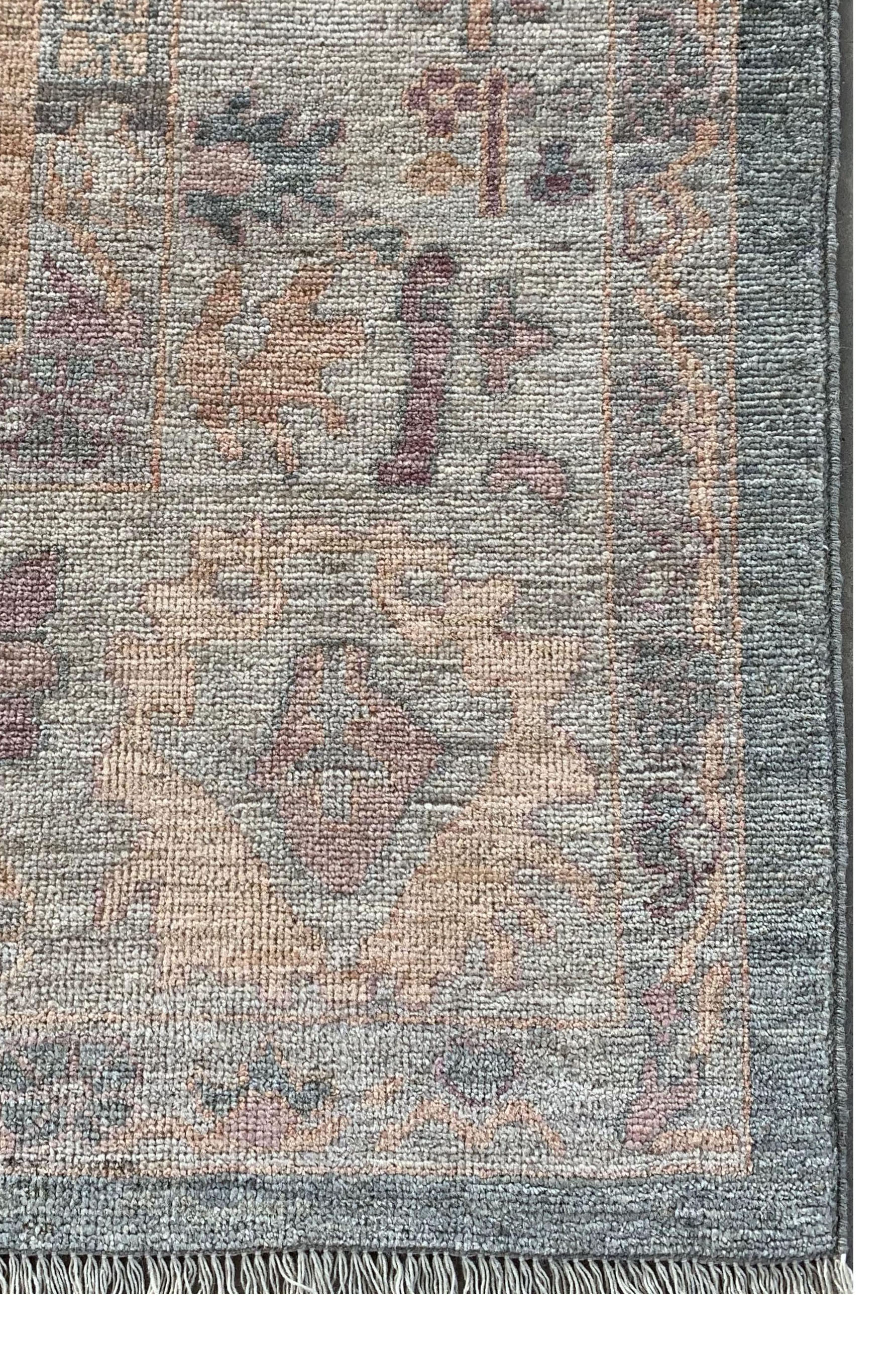 Bluish Gray Ushak Handmade Turkish Carpet | Turkmen Weave Carpet 13 X 9.50 (ft)