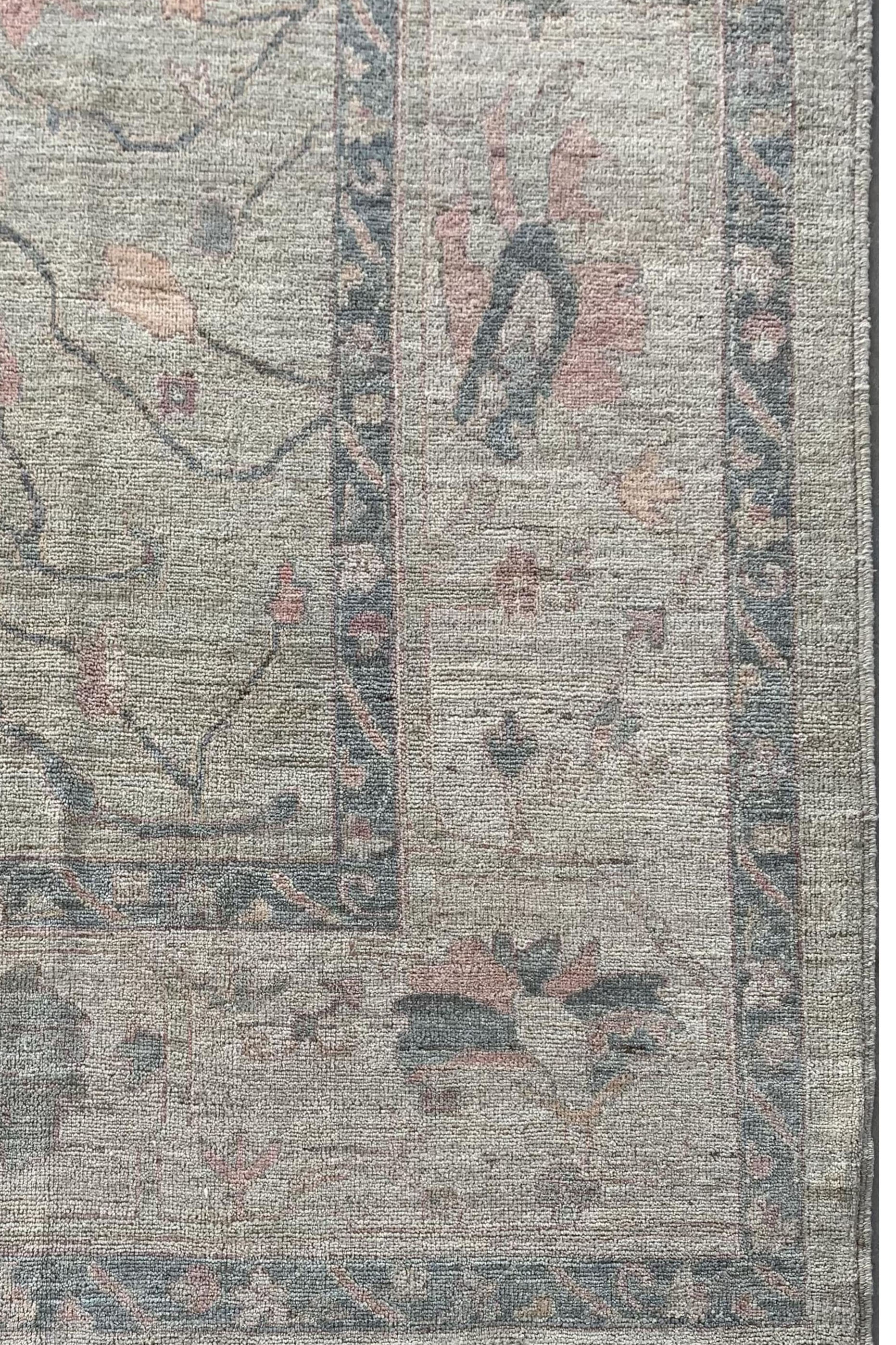 Grayish Cream Turkish Ushak Design Handmade Carpet | Turkmen Weave Carpet 9 X 6 (ft)