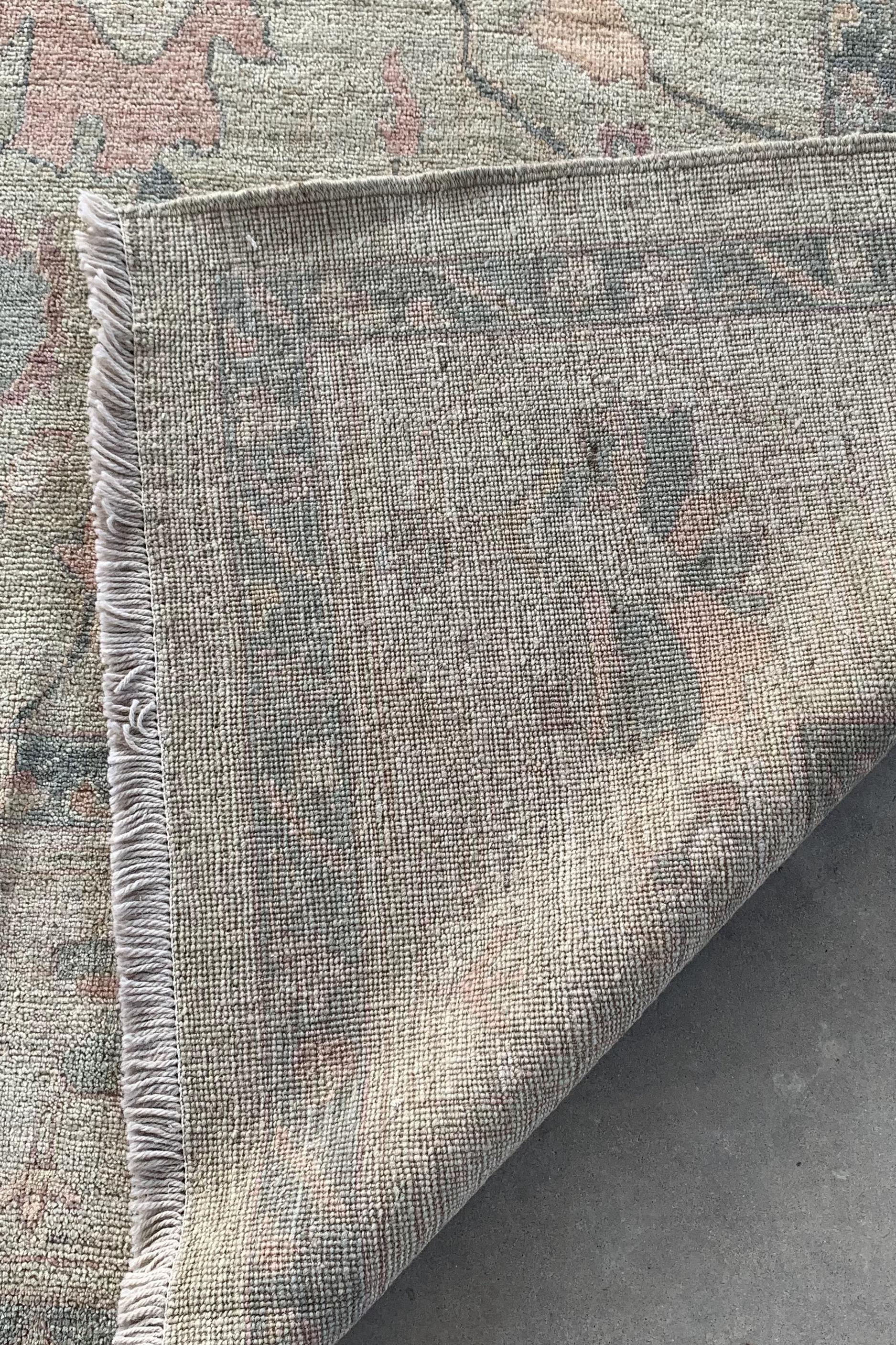 Grayish Cream Turkish Ushak Design Handmade Carpet | Turkmen Weave Carpet 9 X 6 (ft)