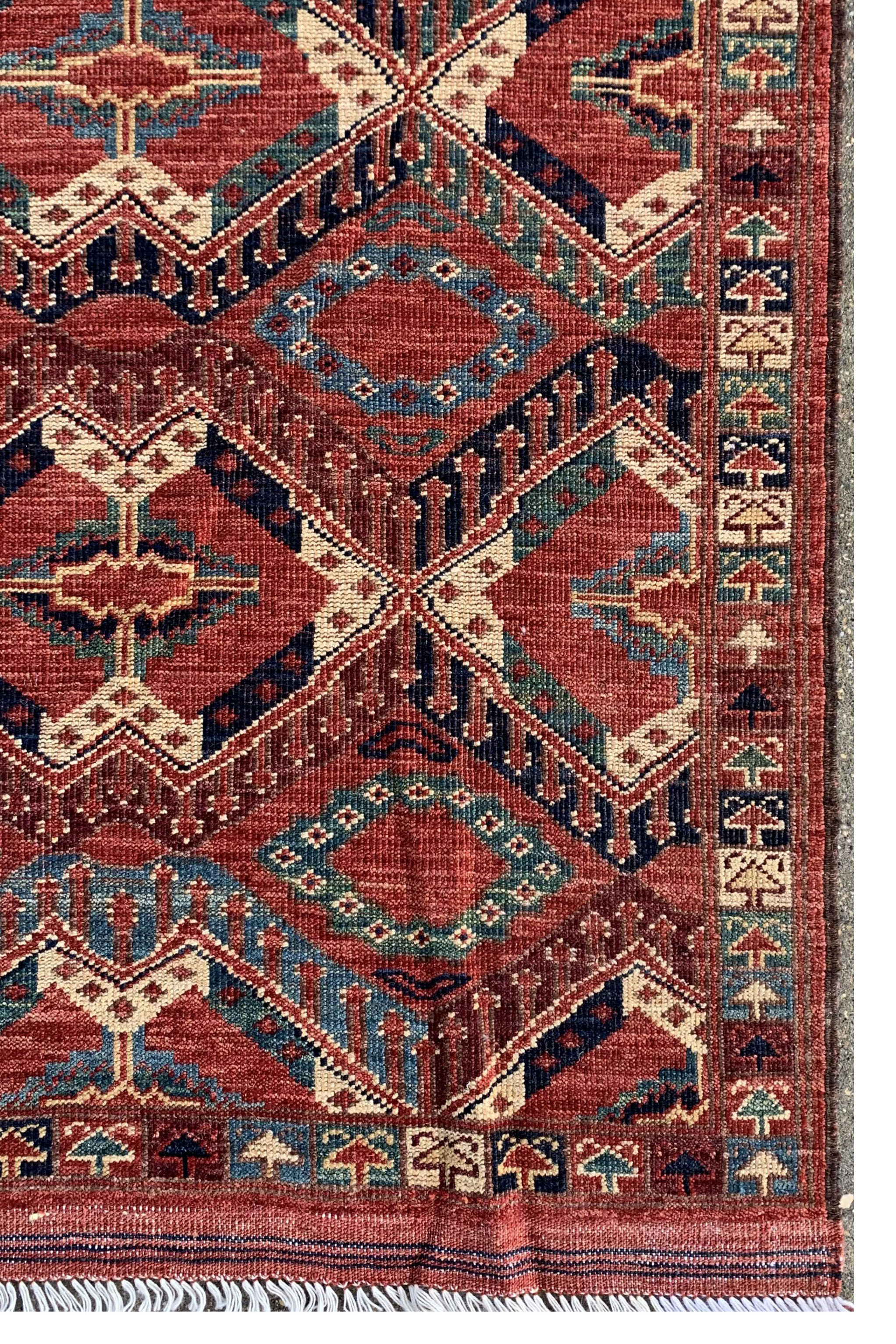 Tea Rose Qabqazistan Afghan Handmade Rug | Turkmen Weave Runner Rug 8 X 2.80 (ft)