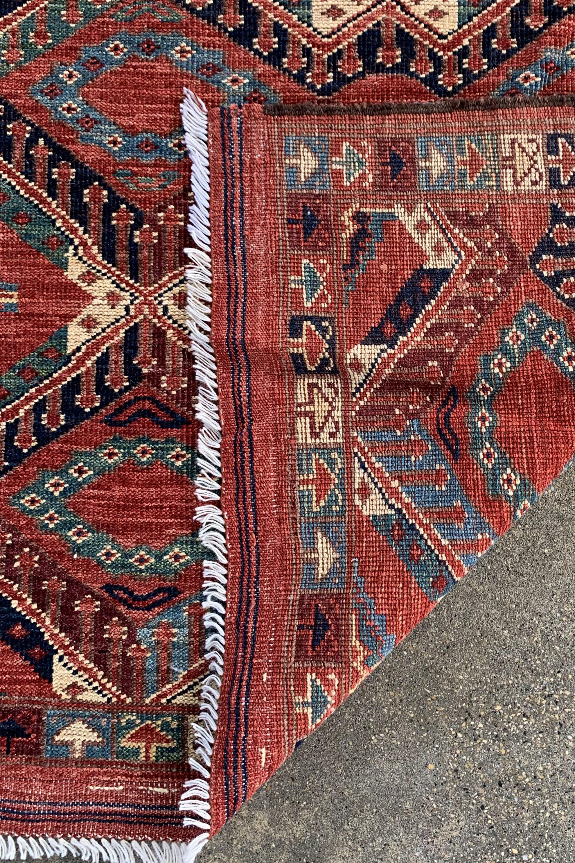 Tea Rose Qabqazistan Afghan Handmade Rug | Turkmen Weave Runner Rug 8 X 2.80 (ft)