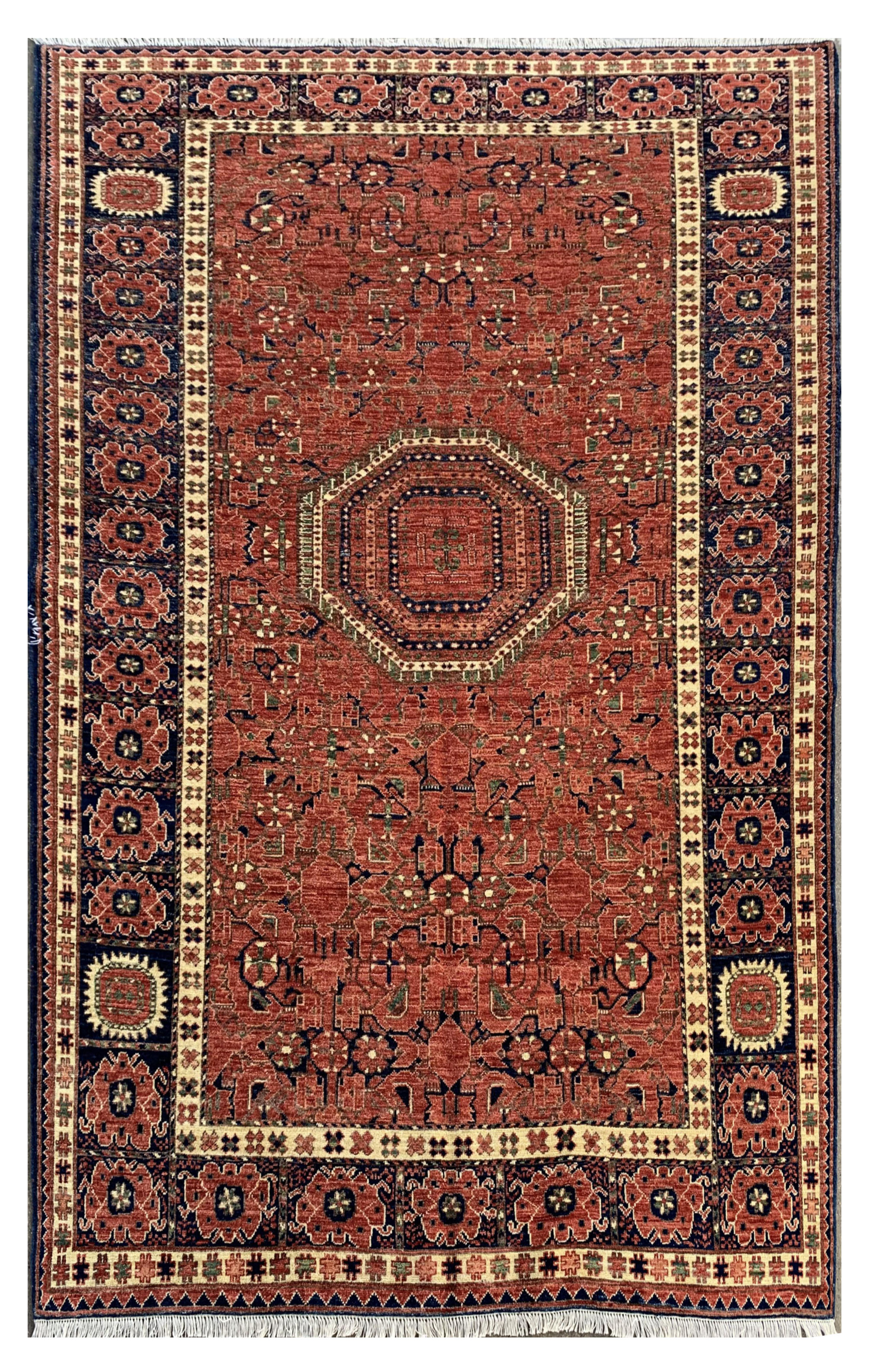 Brownish Red Qabqazistan Afghan Handmade Carpet | Turkmen Weave Carpet 9 X 6.20 (ft)
