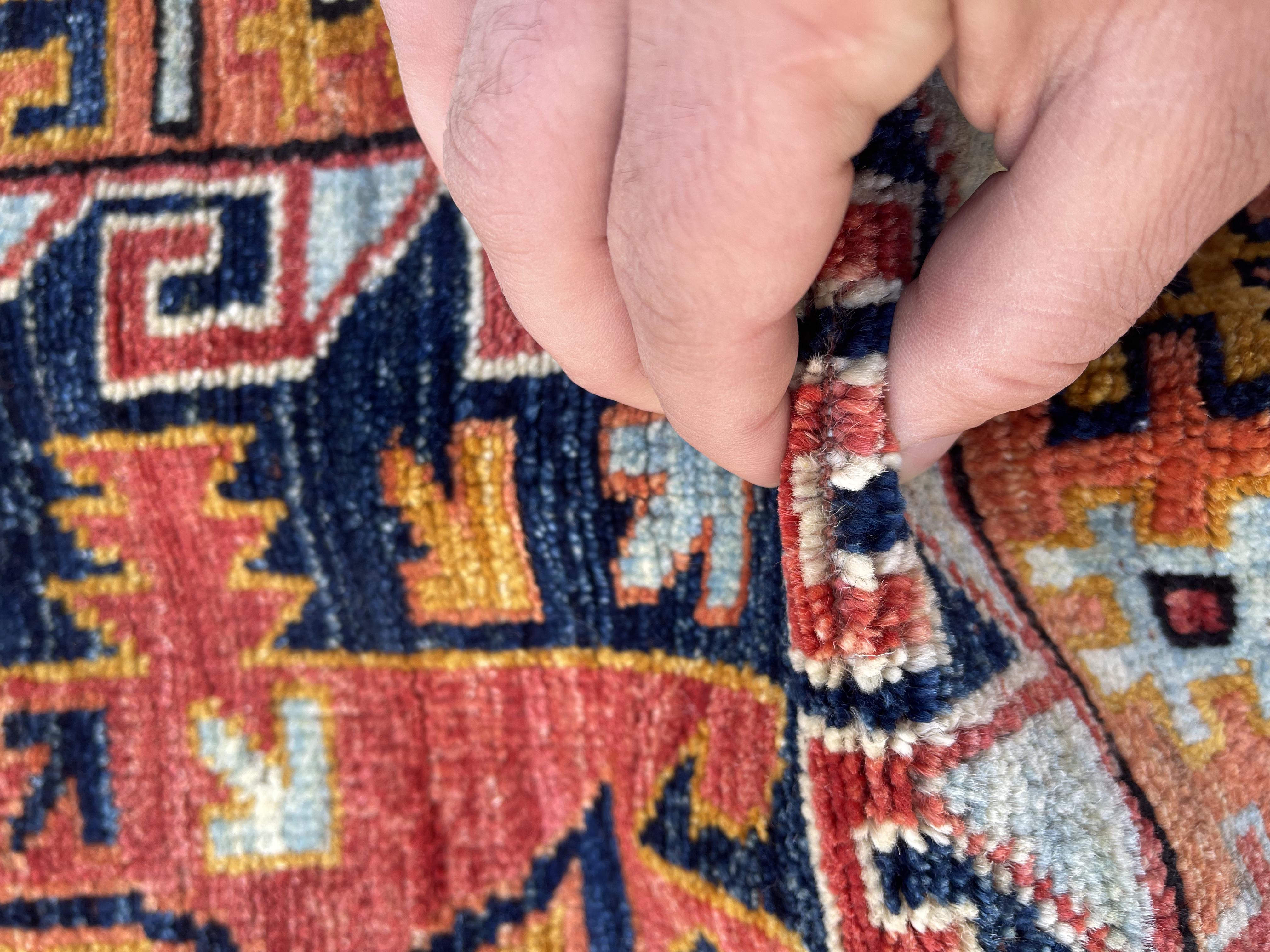 Brownish Blue Qabqazistan Afghan Hand-knotted Carpet | Turkmen Weave Area Carpet 7 X 2 (ft)