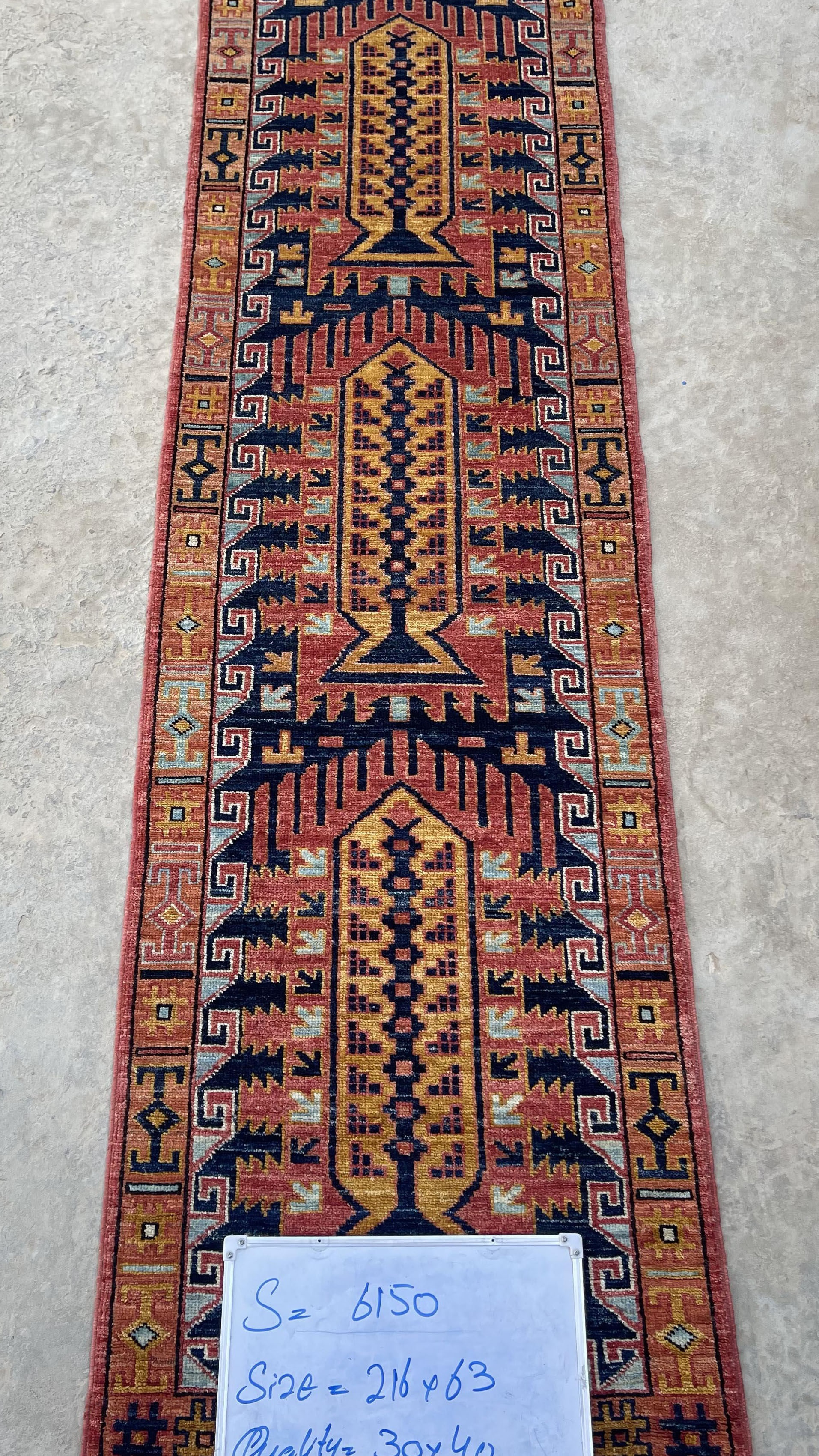 Brownish Blue Qabqazistan Afghan Hand-knotted Carpet | Turkmen Weave Area Carpet 7 X 2 (ft)