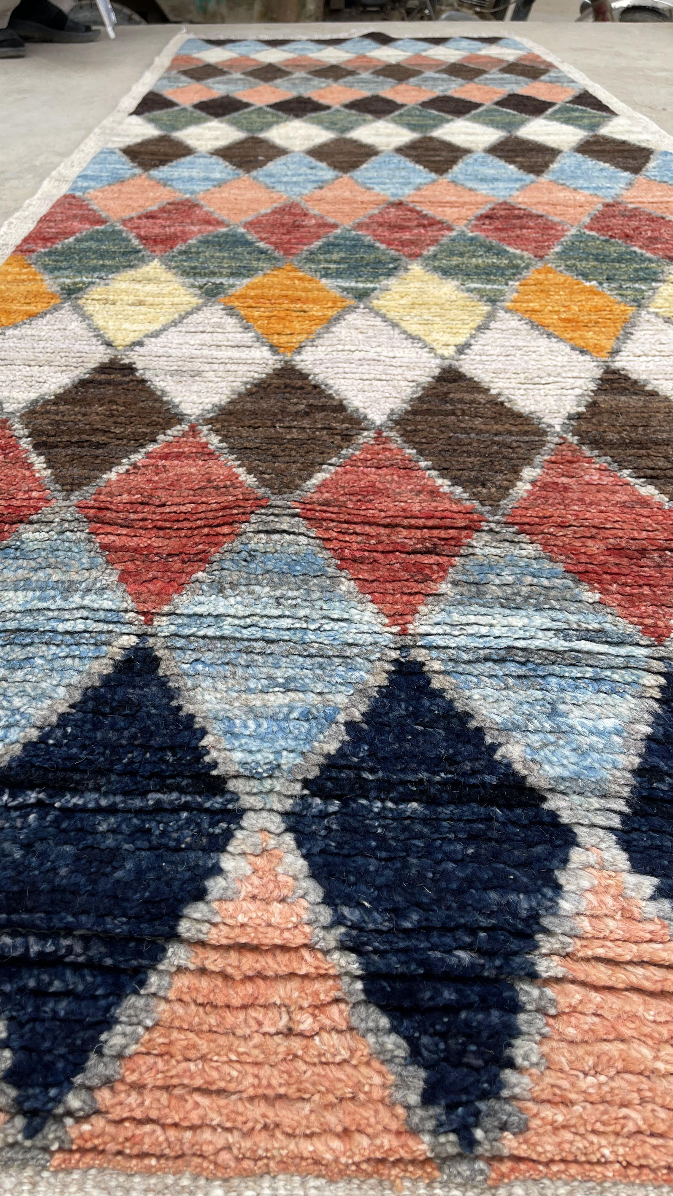 Woolen Moroccan Afghan Handmade Rug | Turkmen Weave Runner Rug 9.80 X 3 (ft)
