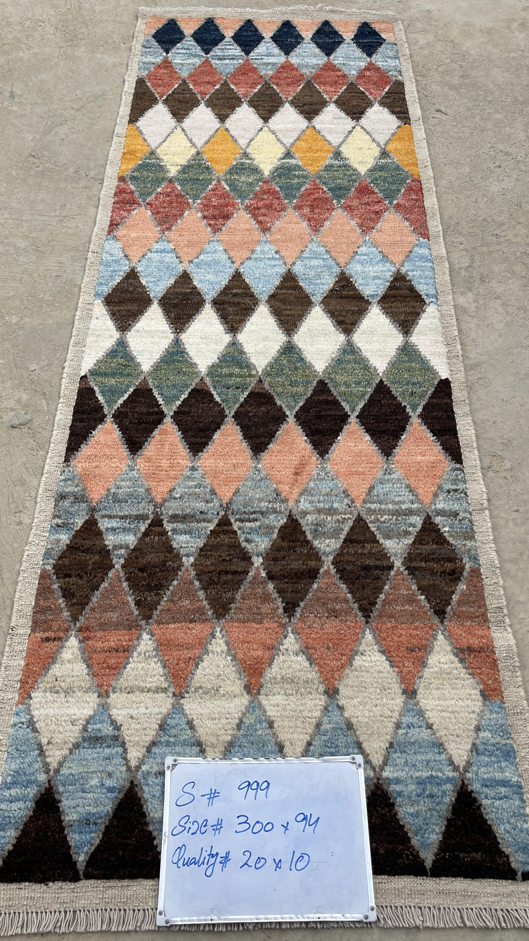 Woolen Moroccan Afghan Handmade Rug | Turkmen Weave Runner Rug 9.80 X 3 (ft)