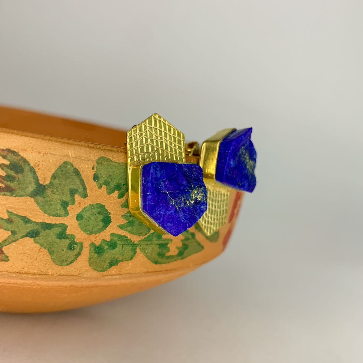 Lapis Earrings Herat Crown Studs, Gold platted