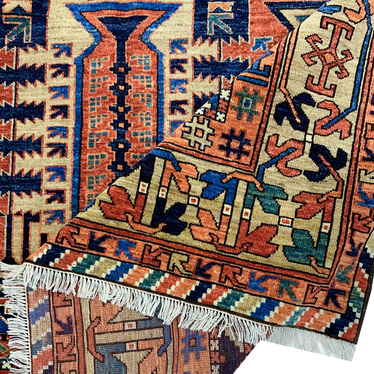 Light Orange Qalamdani Hand-woven Afghani Carpet | Turkmen Weave Area Carpet 9.50 X 7 (ft)