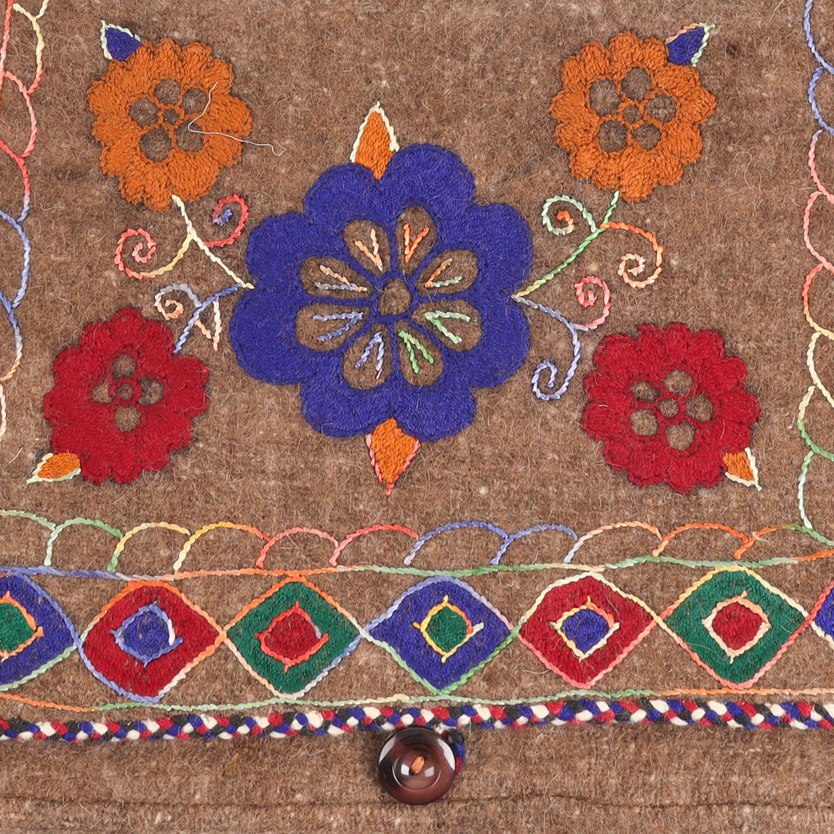 Brown Woolen Embroidered Computer Bag | Cross-body Handmade Bag