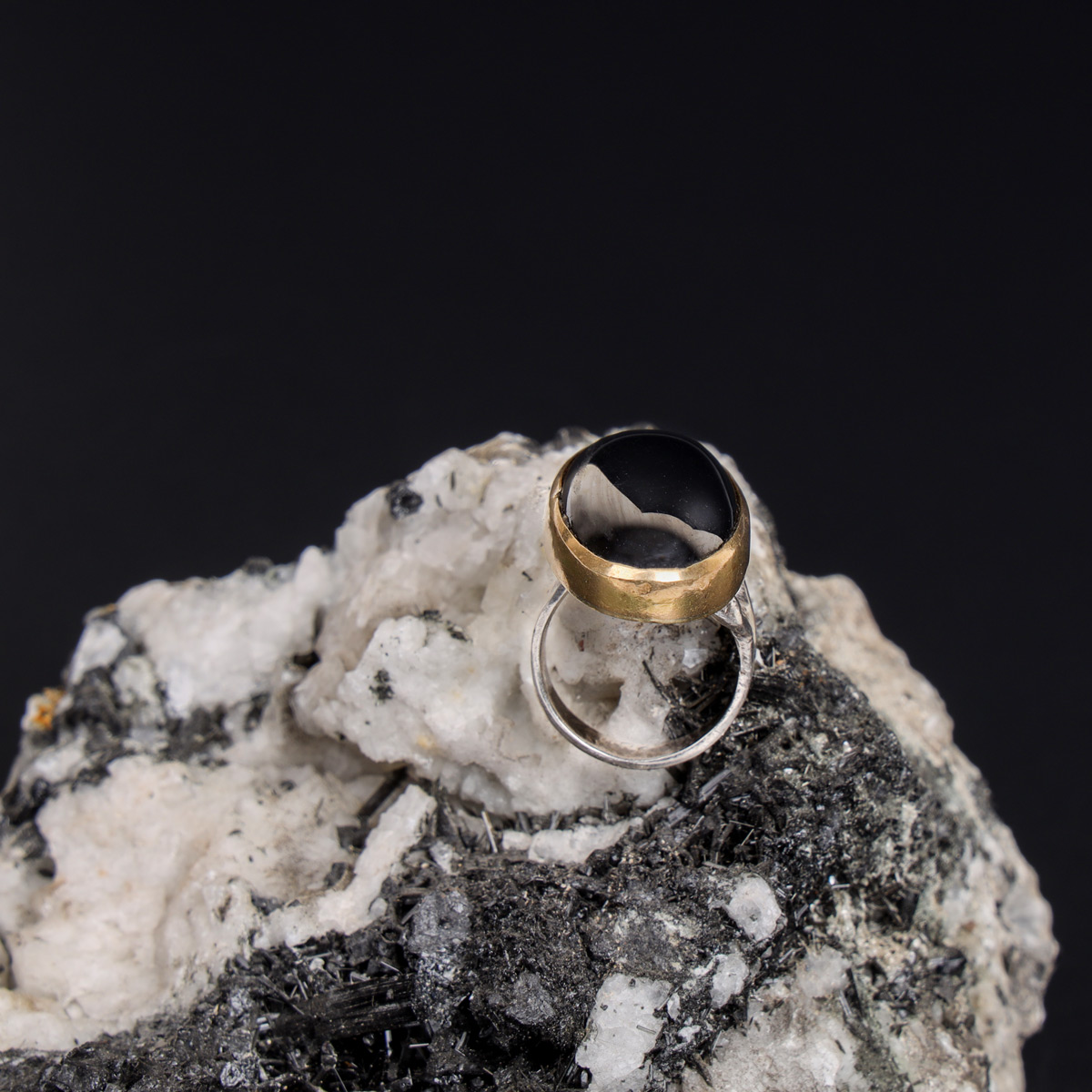 Black Hadeed Stone Oval Silver Ring | Bronze Classic Ring