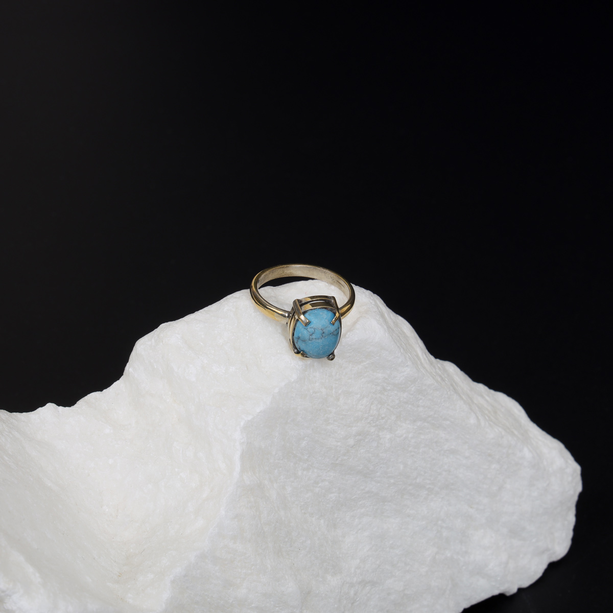 Turquoise Solitaire Gold Plated Ring | 925 Silver Classic Ring