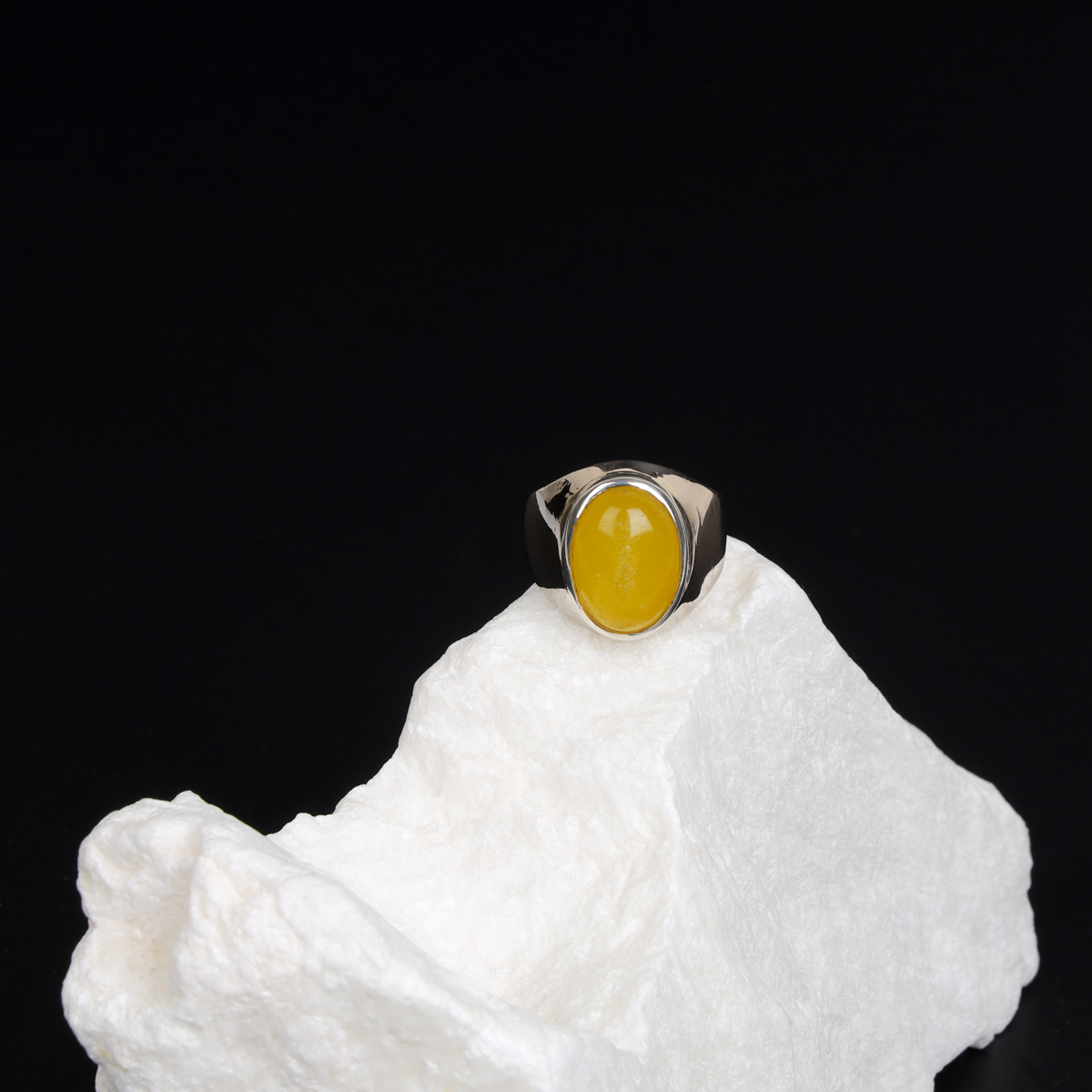 Yellow Agate Stone Ring | 925 Silver Oval Cut Ring 