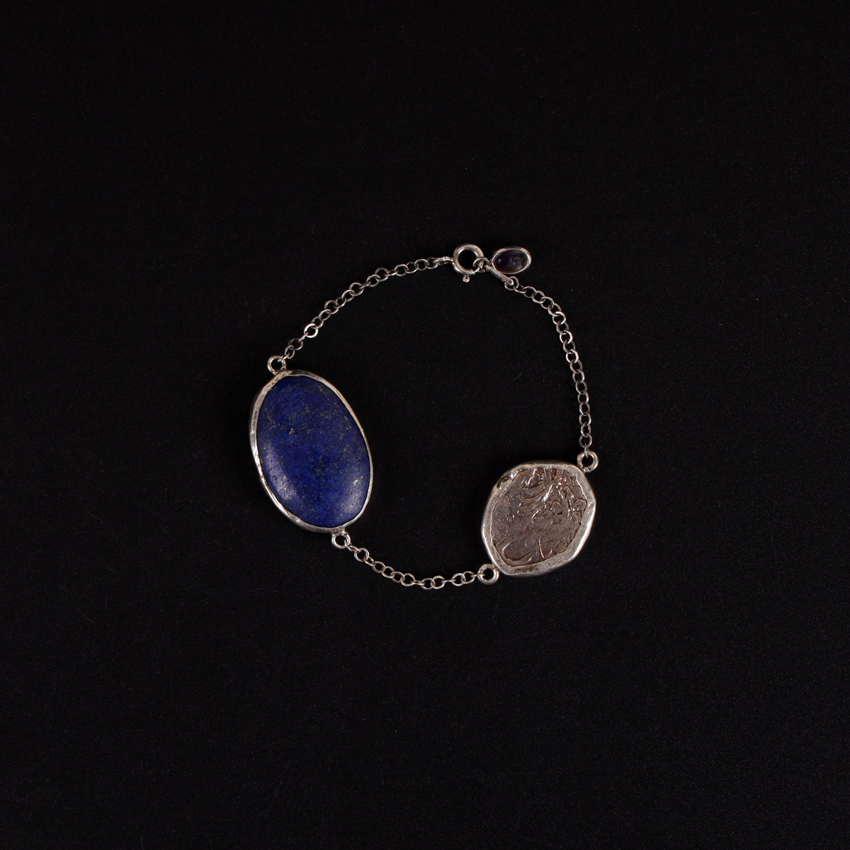 Lapis Lazuli Copper Coin Bracelet | 925 Silver Chain Bracelet 