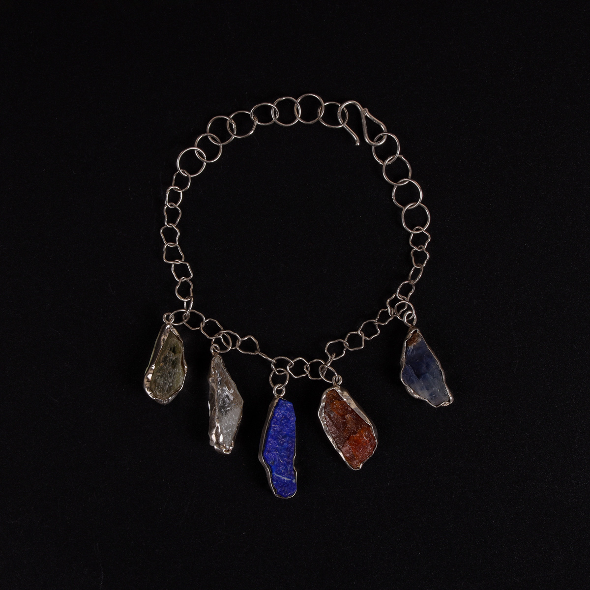 mix stone raf cut lapis lazu;i sapphire kunzite quartz yellow garnet briclate with 925 silver