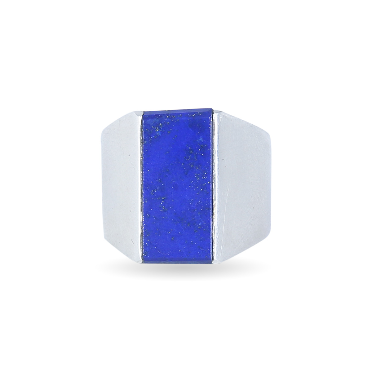 Lapis Lazuli Rectangle Men's Ring | Flat Silver Ring