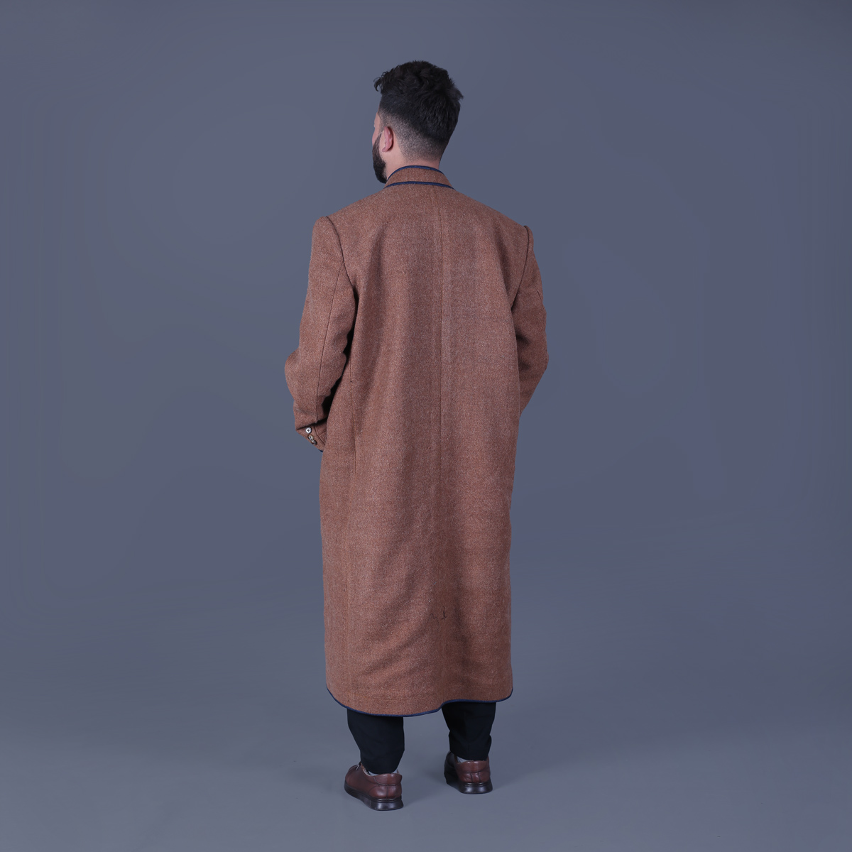 Brown Nuristani Long Coat | Woolen Casual Wear Winter Coat