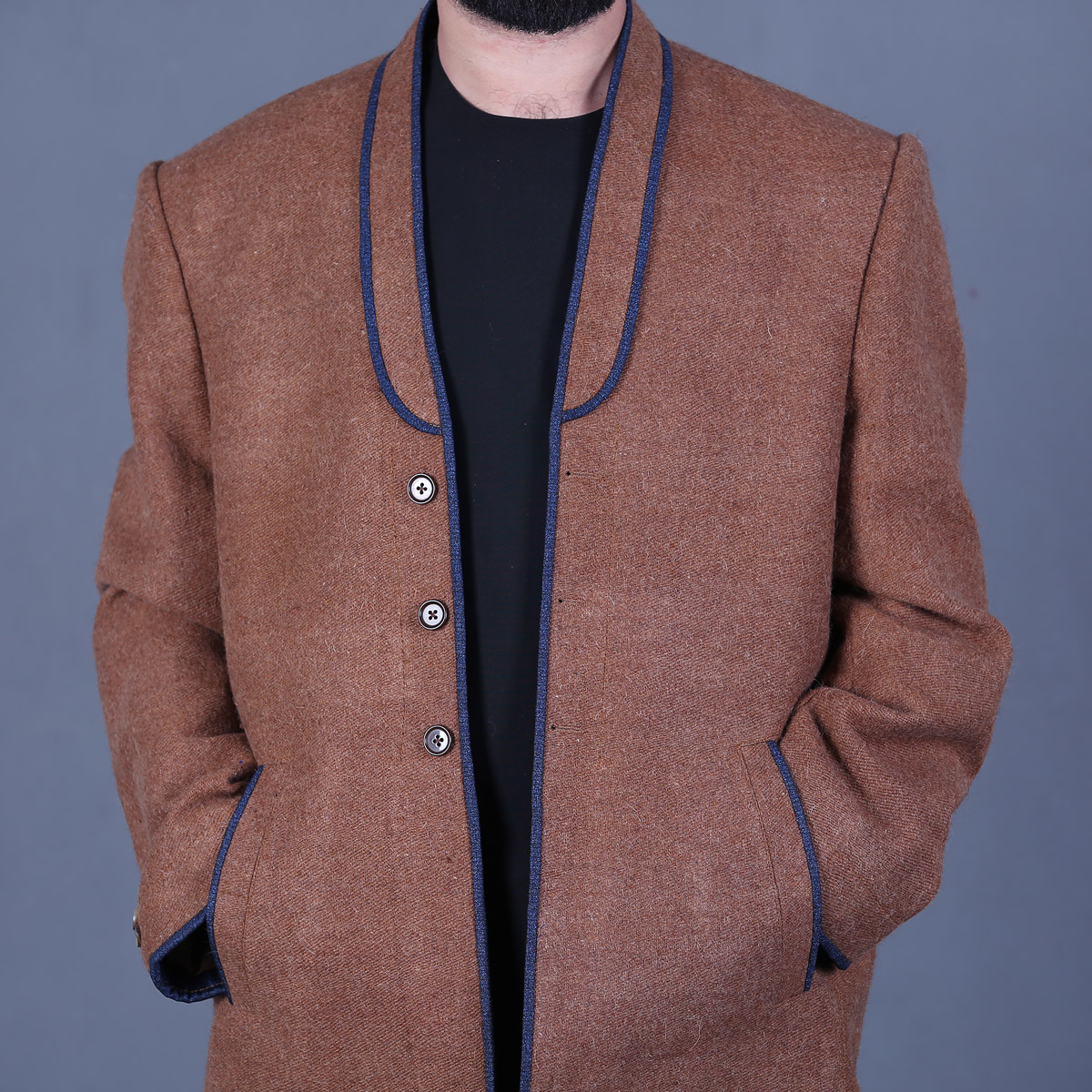Brown Nuristani Long Coat | Woolen Casual Wear Winter Coat