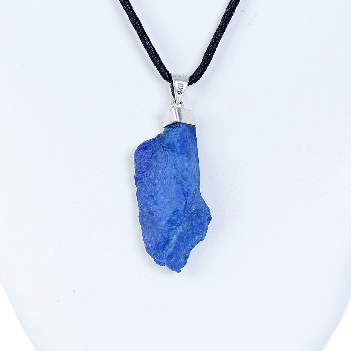 Lapis Rosary Necklace | Silver Solitaire Pendant