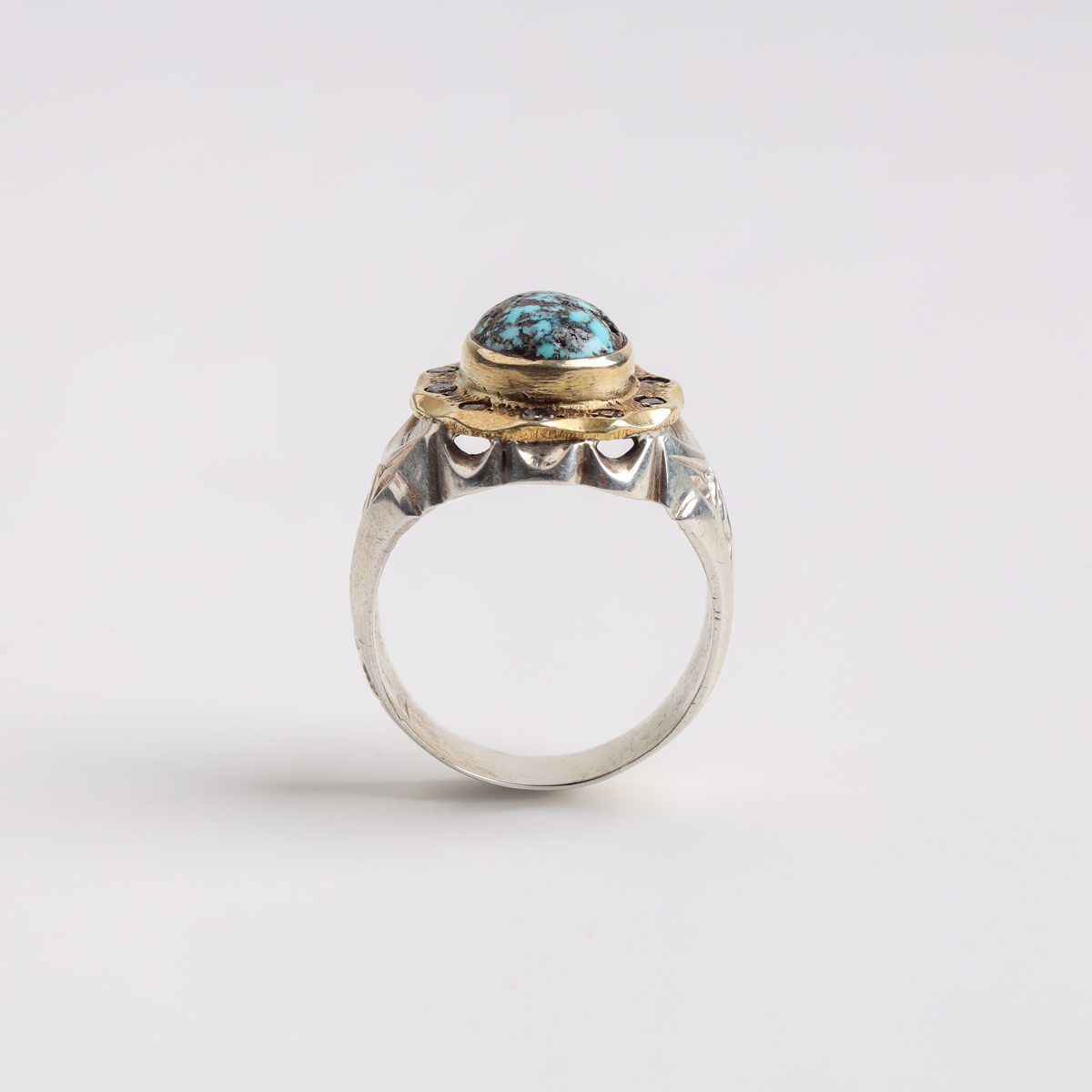 Men’s Turquoise Statement Ring in Sterling Silver & Brass