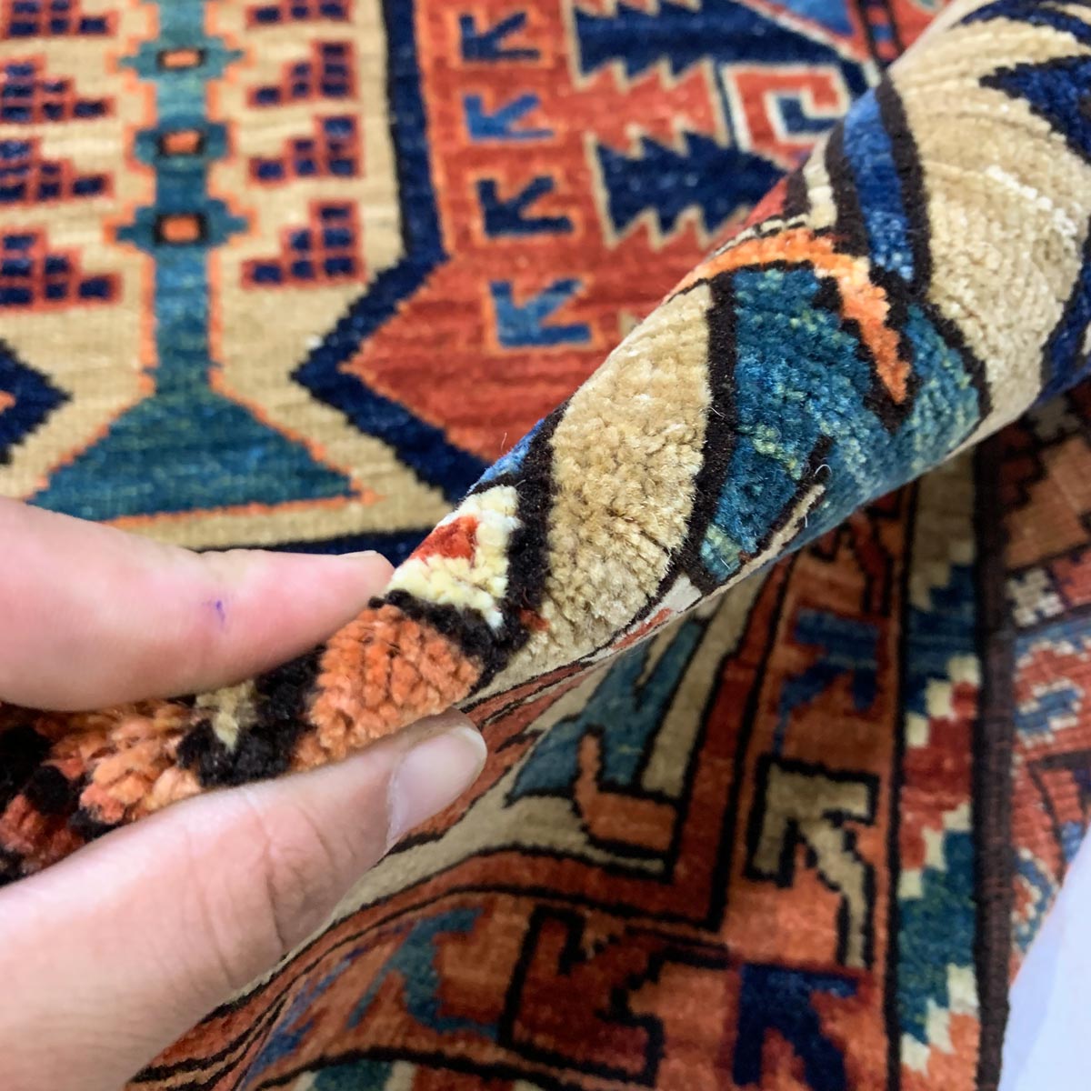 Light Orange Qalamdani Hand-woven Afghani Carpet | Turkmen Weave Area Carpet 9.50 X 7 (ft)