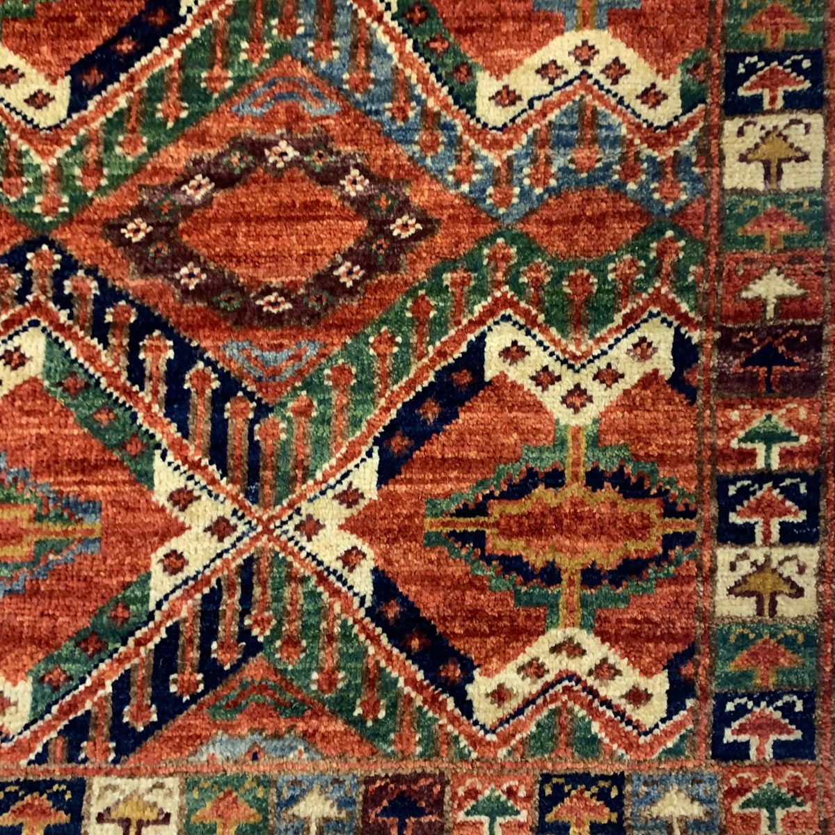 Red Hand-woven Brick Design Afghan Carpet | Turkmen Weave Area Carpet 5 X 3 (ft)
