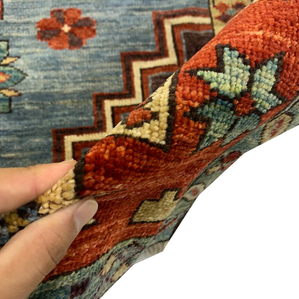 Blue Kazak Hand-woven Afghan Carpet | Turkmen Weave Area Carpet 6.50 X 3.30 (ft)