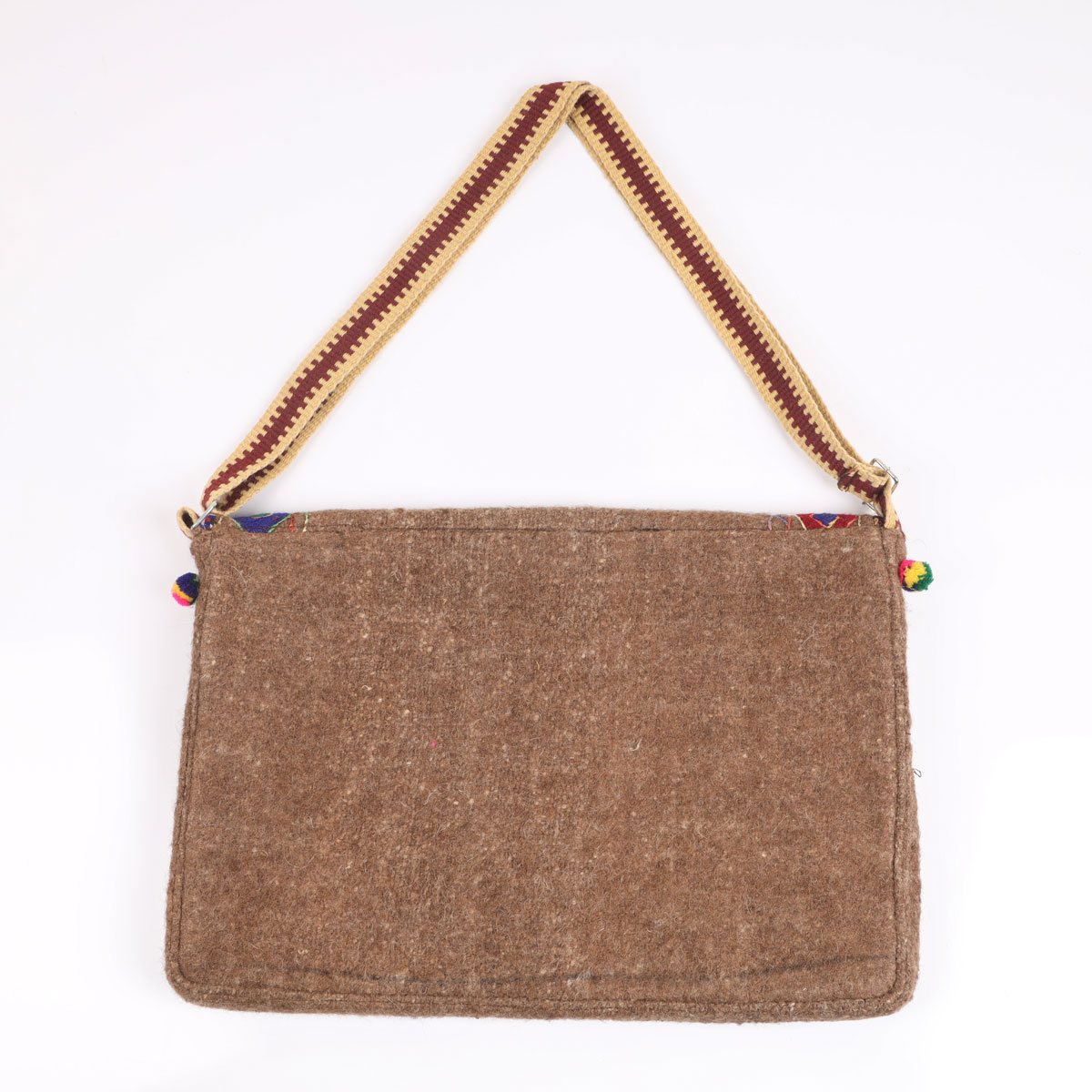 Brown Woolen Handmade Computer Bag | Cross-body Floral Embroidered Bag