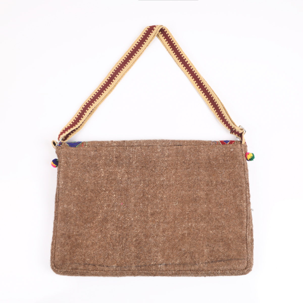 Brown Handmade Embroidered Computer Bag | Woolen Cross-body Computer Case